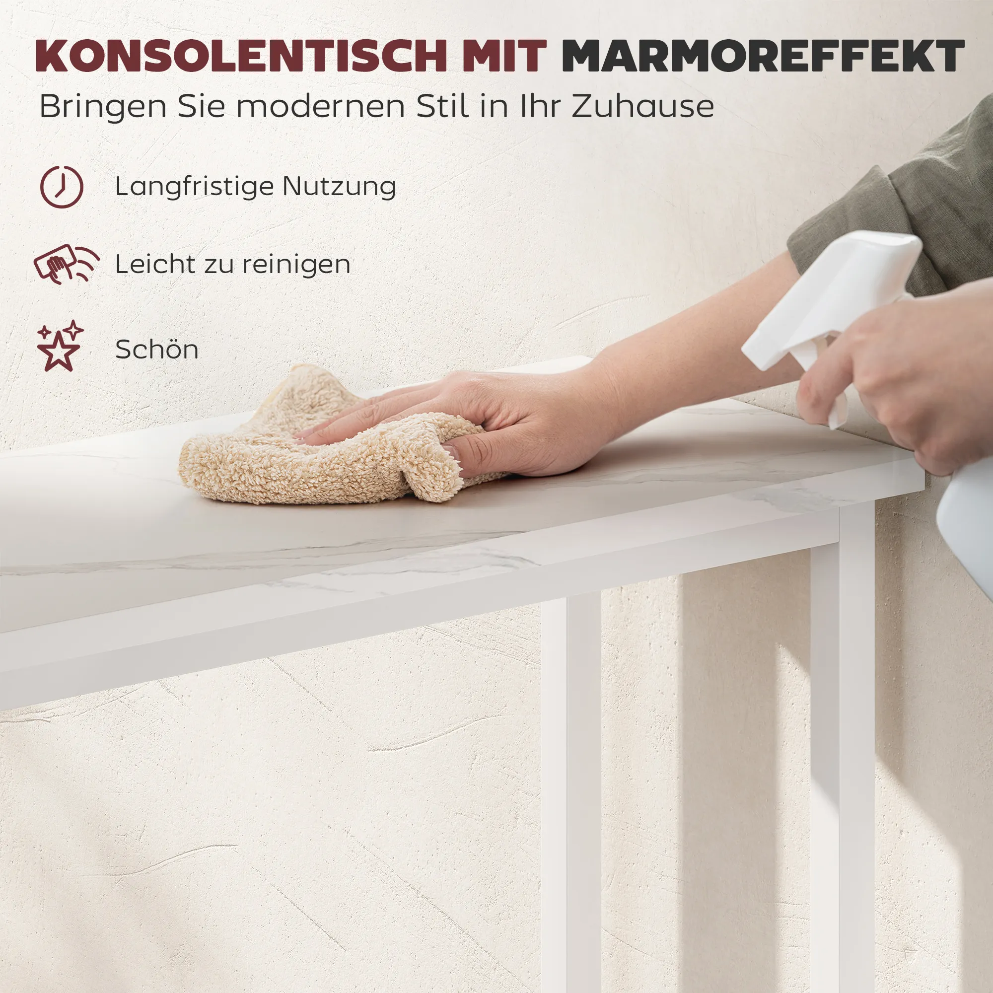 Schmaler Konsolentisch 75L x 24B x 76H cm in Weiß