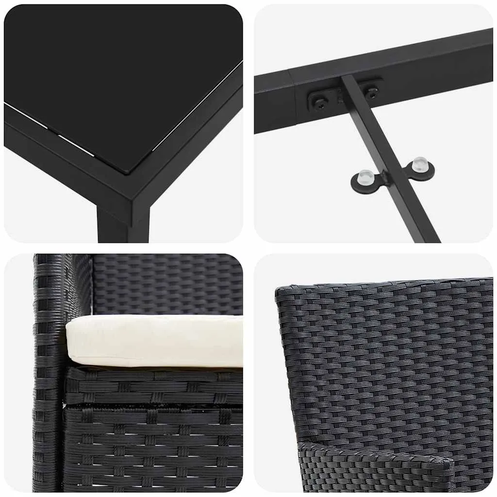 Modernes Gartendining-Set Schwarz 160x80x73 cm Tisch & 52x57x84 cm Stühle