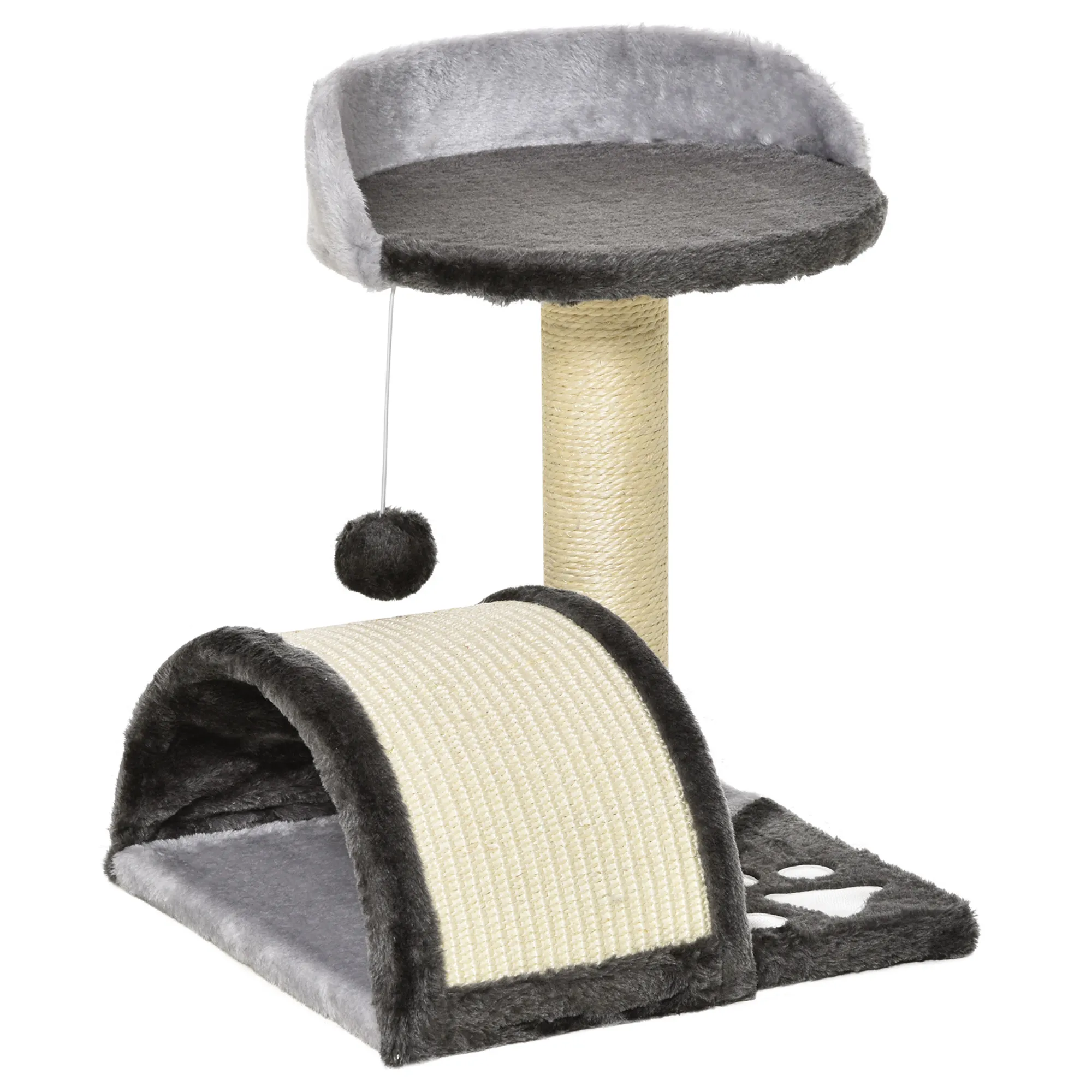 Kratzbaum 46 cm Kleiner Katzenturm mit Höhle, Spielball, Sisal-Seil, erhöhter Plattform, Katzenkratzbaum, Kletterbaum, für Katzen bis zu 4 kg, Dunkelgrau