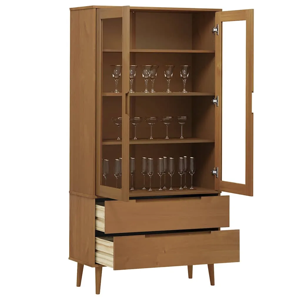 Trendiger Vitrinenschrank aus massivholz mit UV-Lackierung 90x35x175 cm Braun