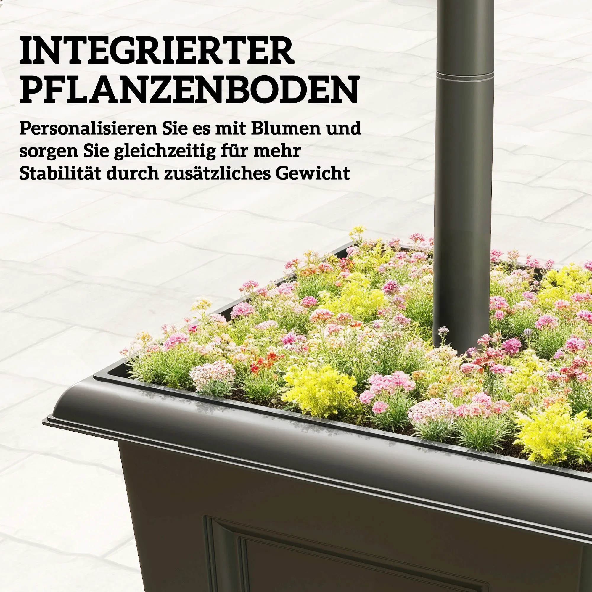 Solar Gartenlaterne mit Pflanzkübel, höhenverstellbar, Schwarz