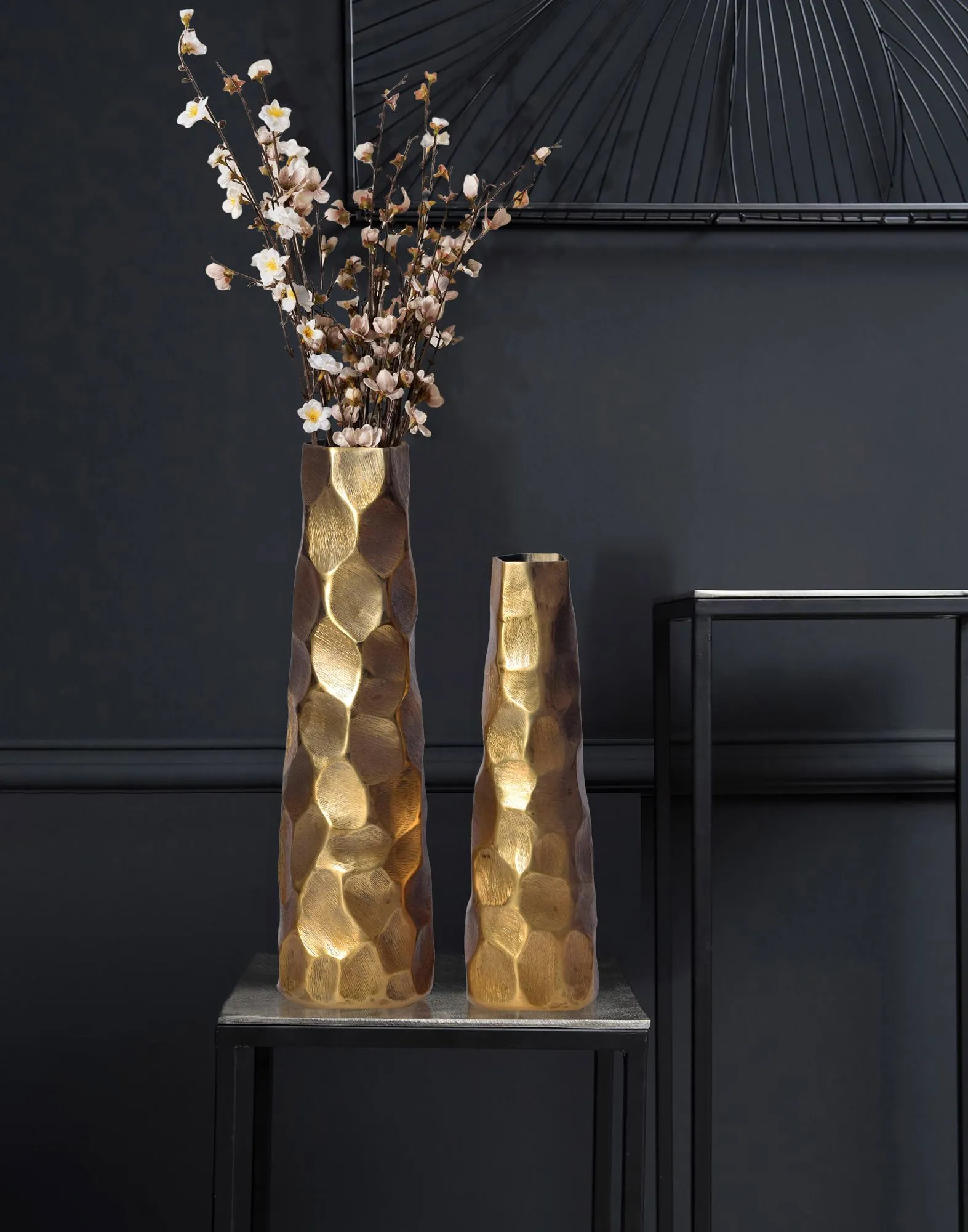 Deko Vase 2er Set Aluminium Gold Blumenvase Modern