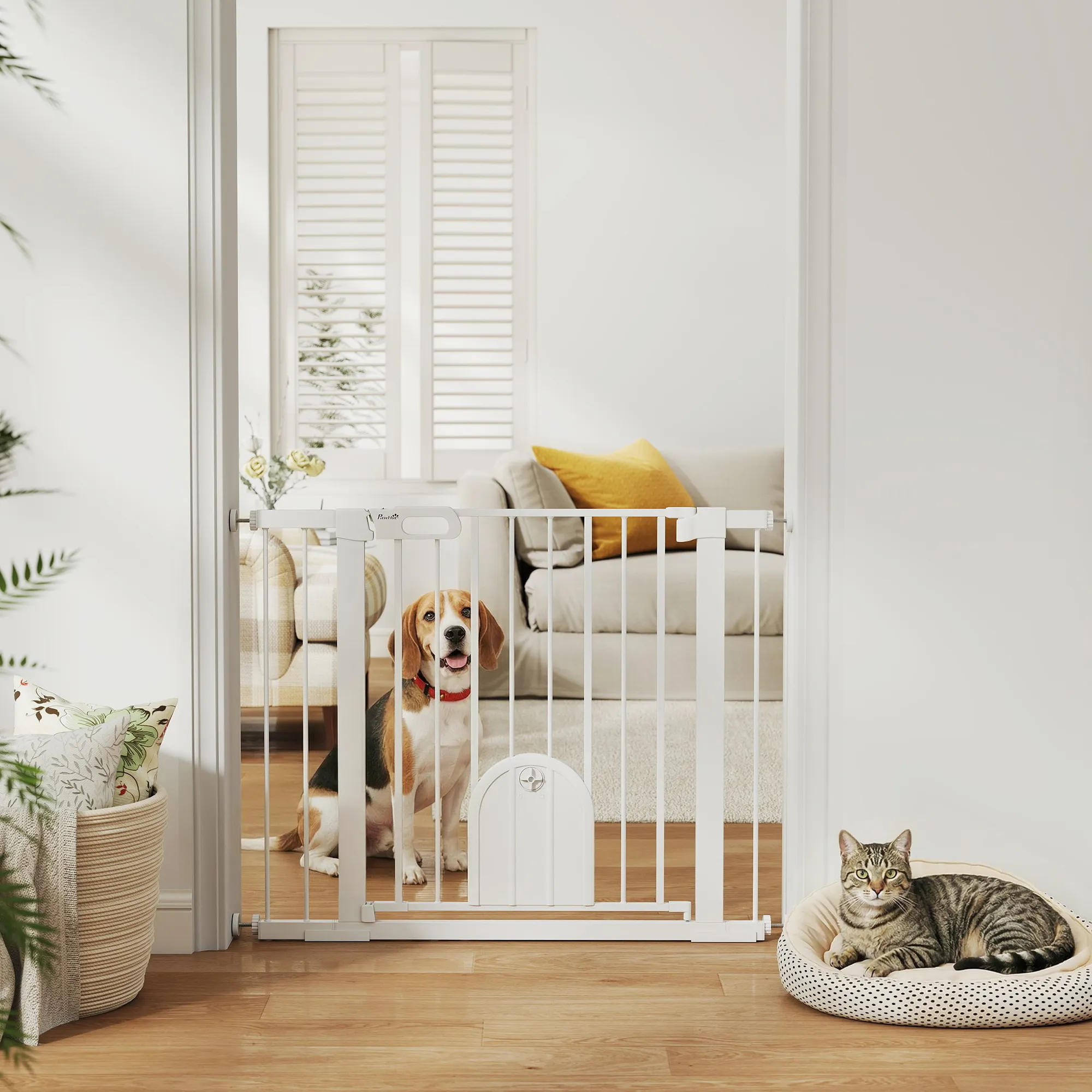 Treppenschutzgitter für Hunde aus Stahl, 75-103 cm, Weiß