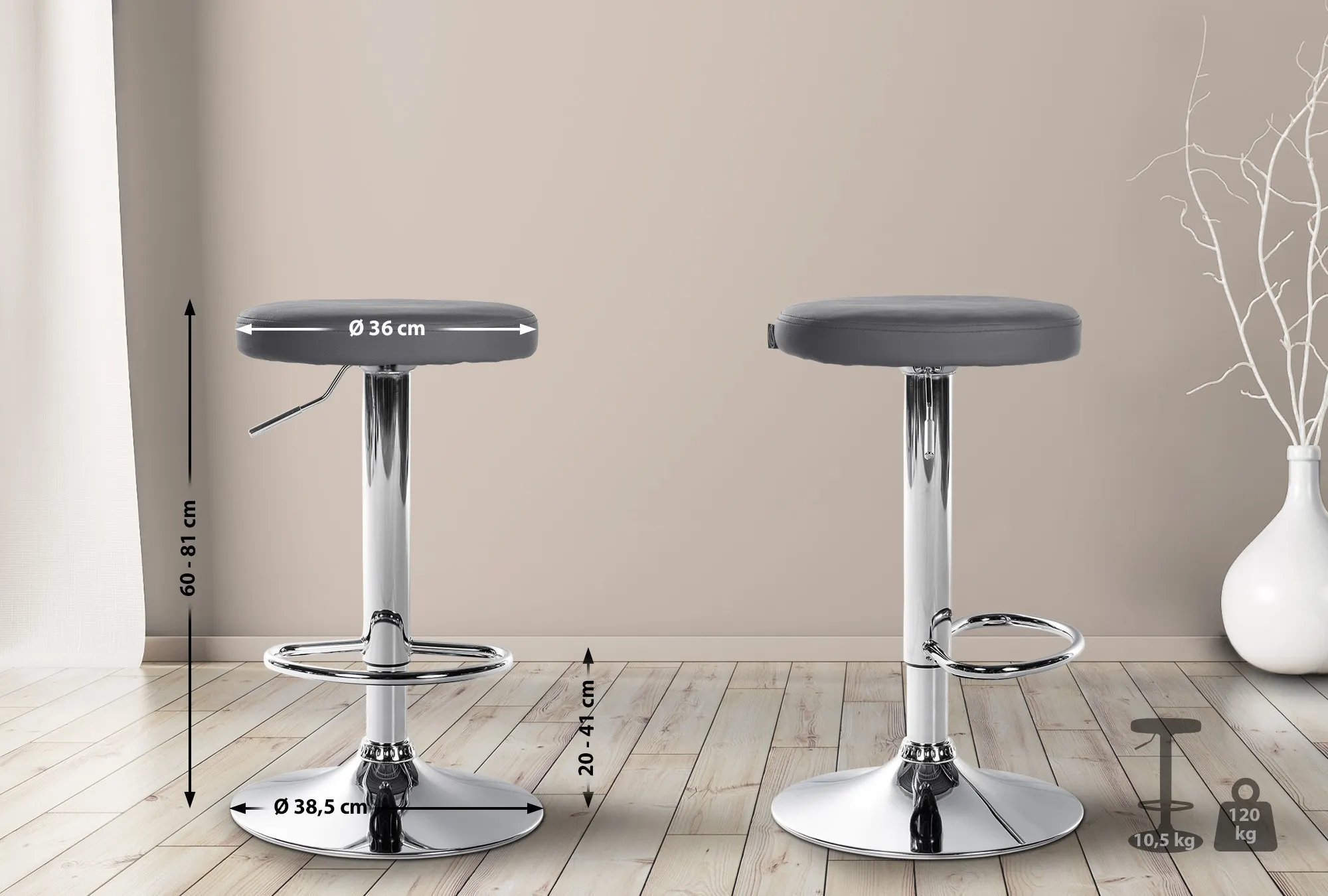 Barhocker Ponte 38,5x38,5x60-81 cm Grau Kunstleder