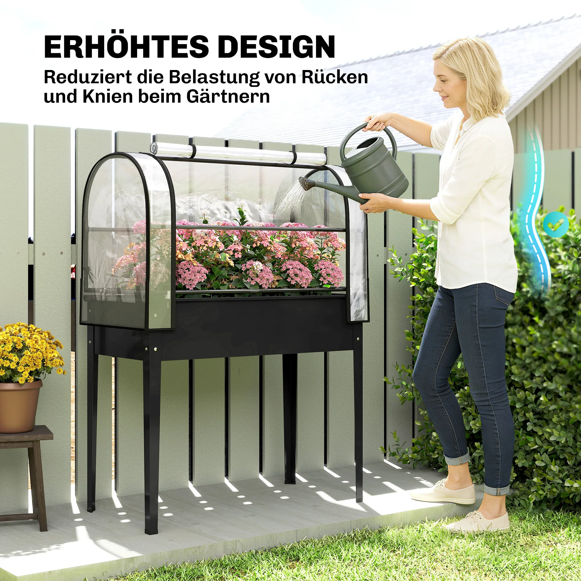 Hochbeet mit Abdeckung 100L x 49B x 136H cm Schwarz