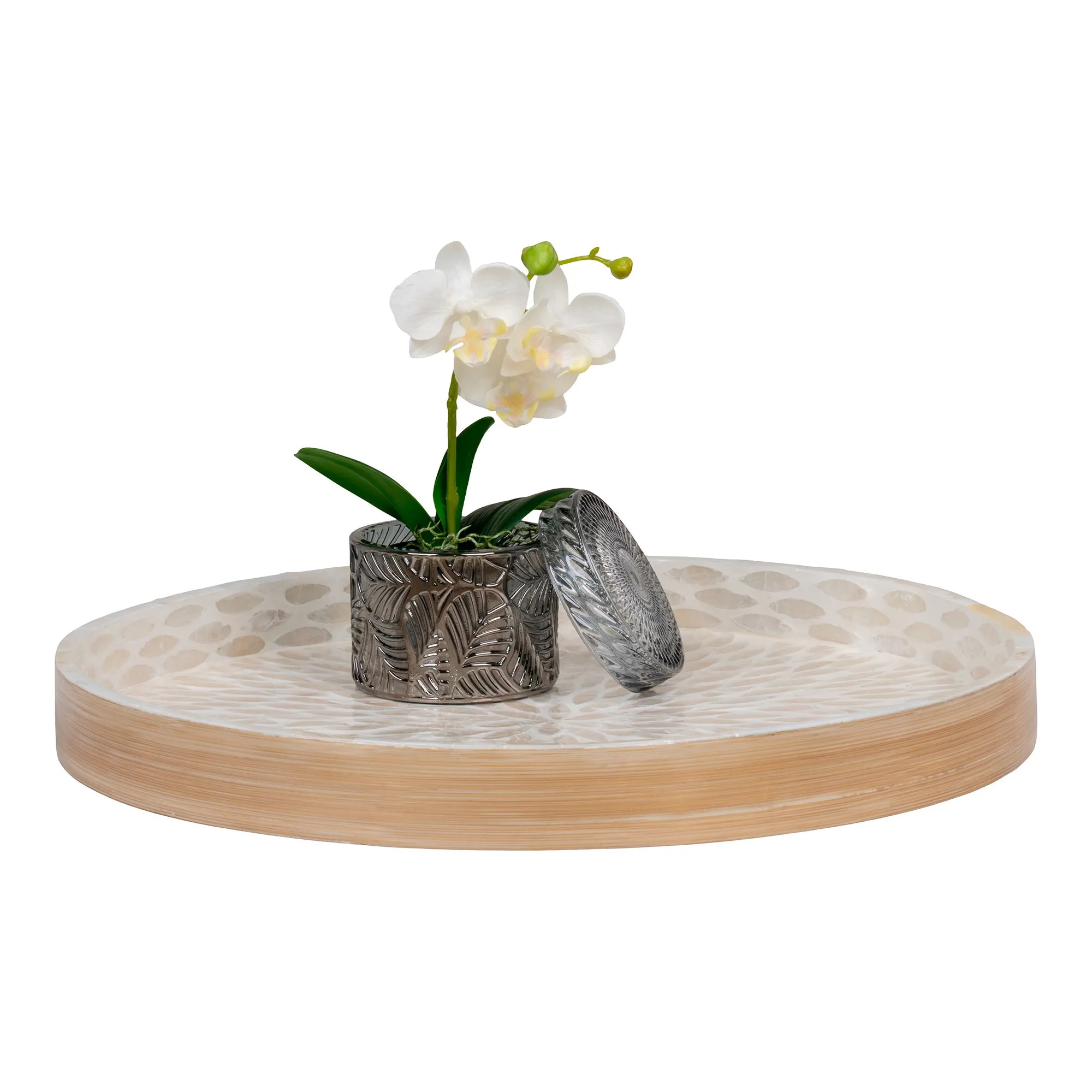 tinkaro Tablett Bambus Capiz ø40x3,5 cm Beige