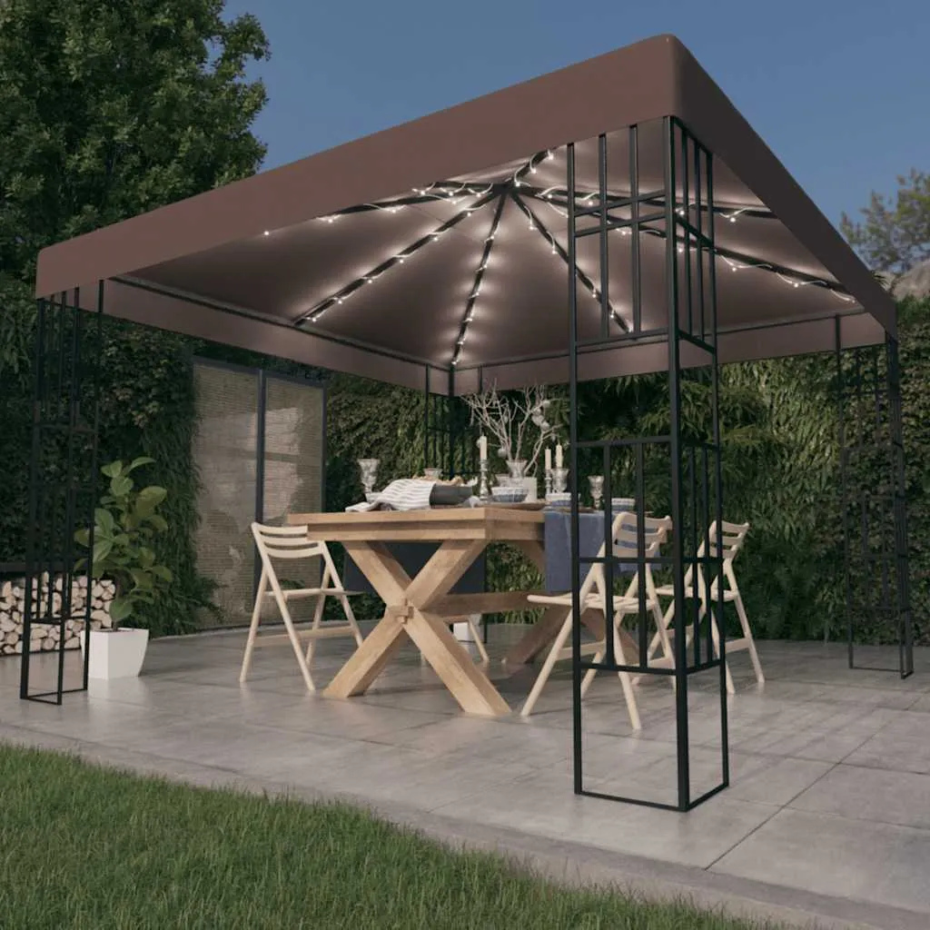 Gartenpavillon 3x3x2,6 m in Taupe und Schwarz mit Solar-Lichterkette