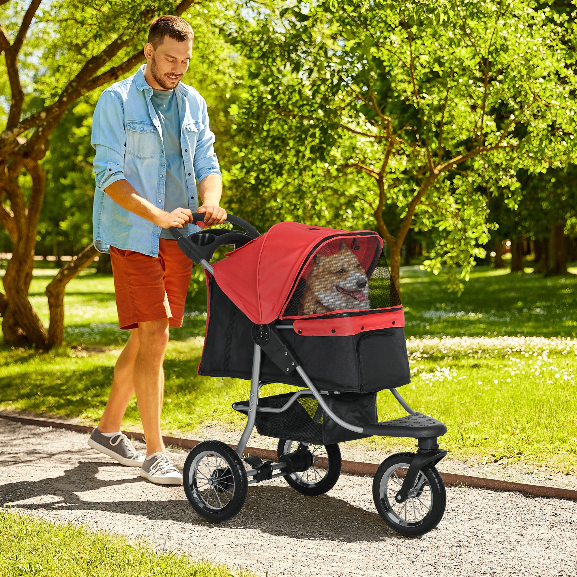 Hundewagen Rot+Schwarz 109,5L x 54,5B x 106,5H cm