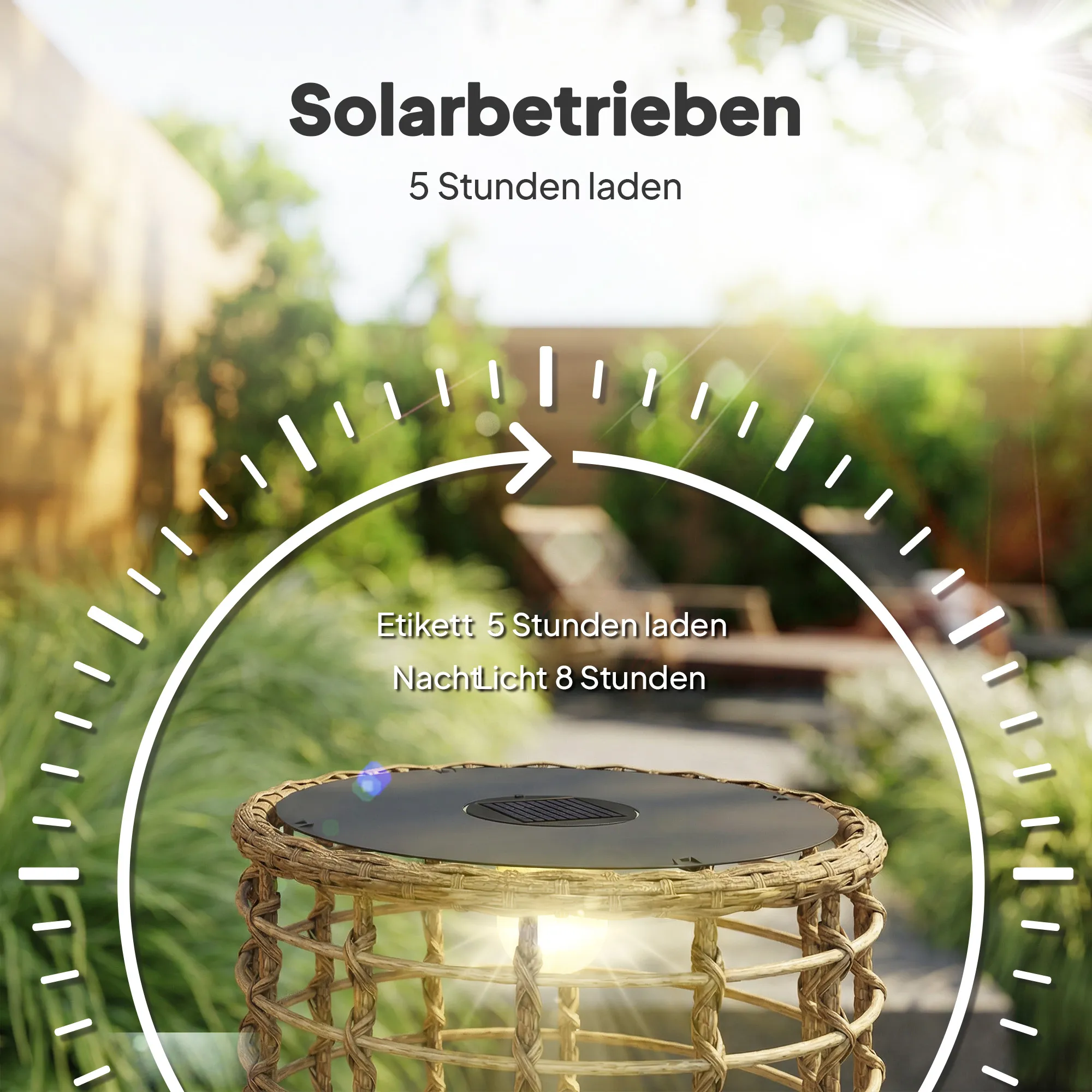 Solar Stehlampe 2er Set Rattan Boho-Stil Sand Schwarz IP44