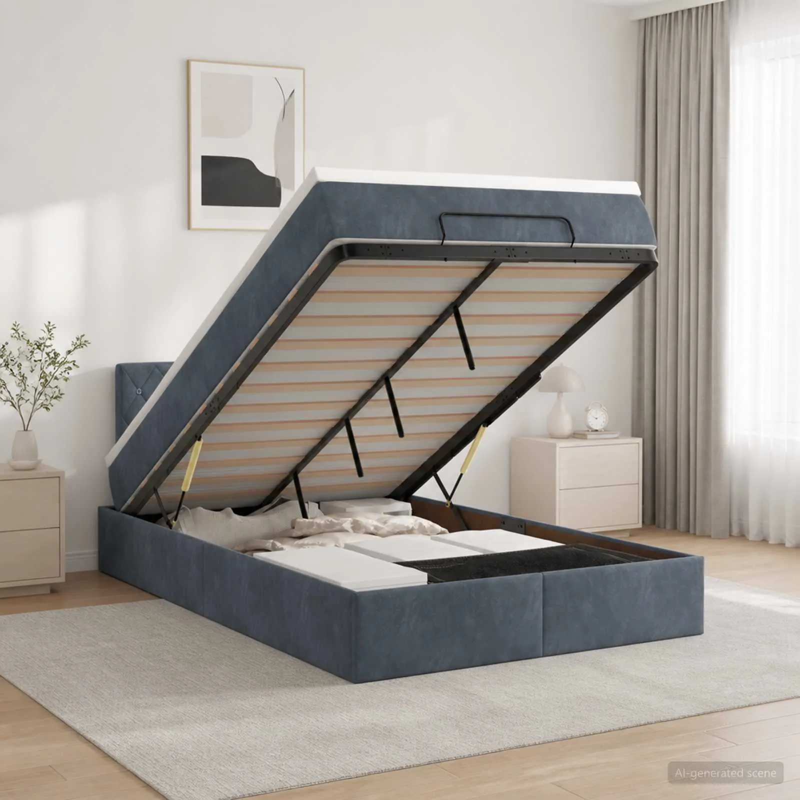 Ottoman-Bett mit Matratze 203 x 120 x 88 cm Dunkelgrau