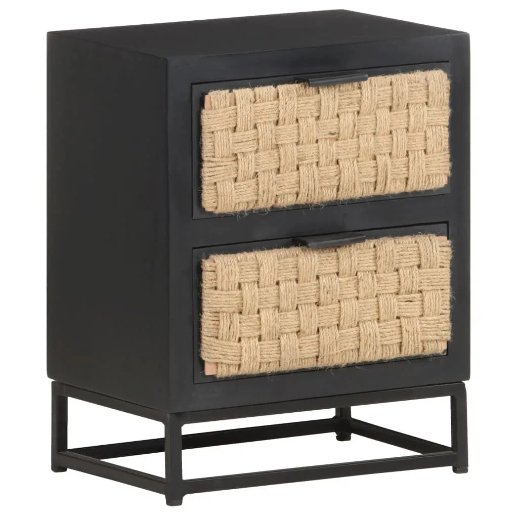 Holz-Nachtschrank Vollholz Schwarz 40x30x50 cm