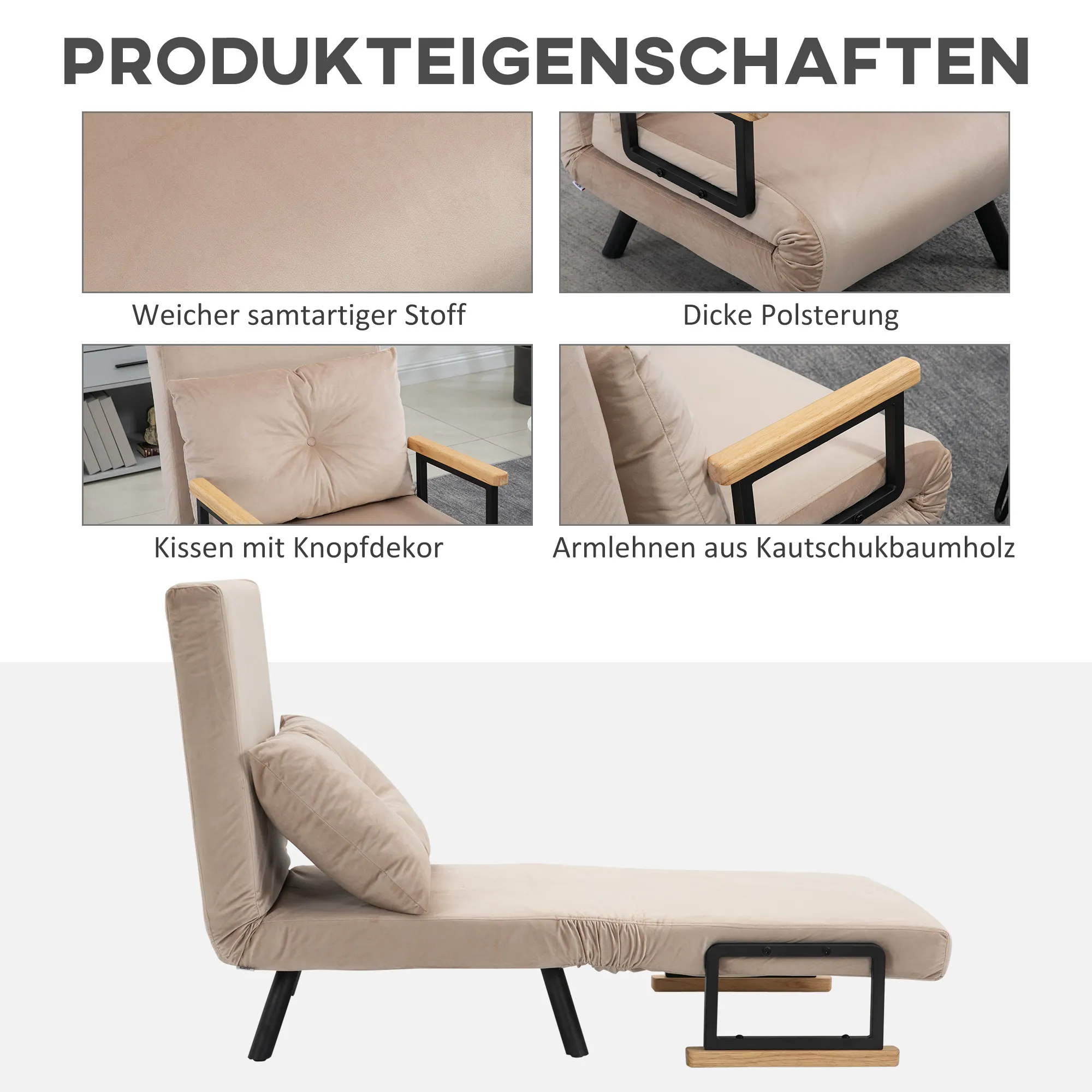 Beiger Schlafsessel 63B x 73T x 81H cm - Multifunktional und bequem