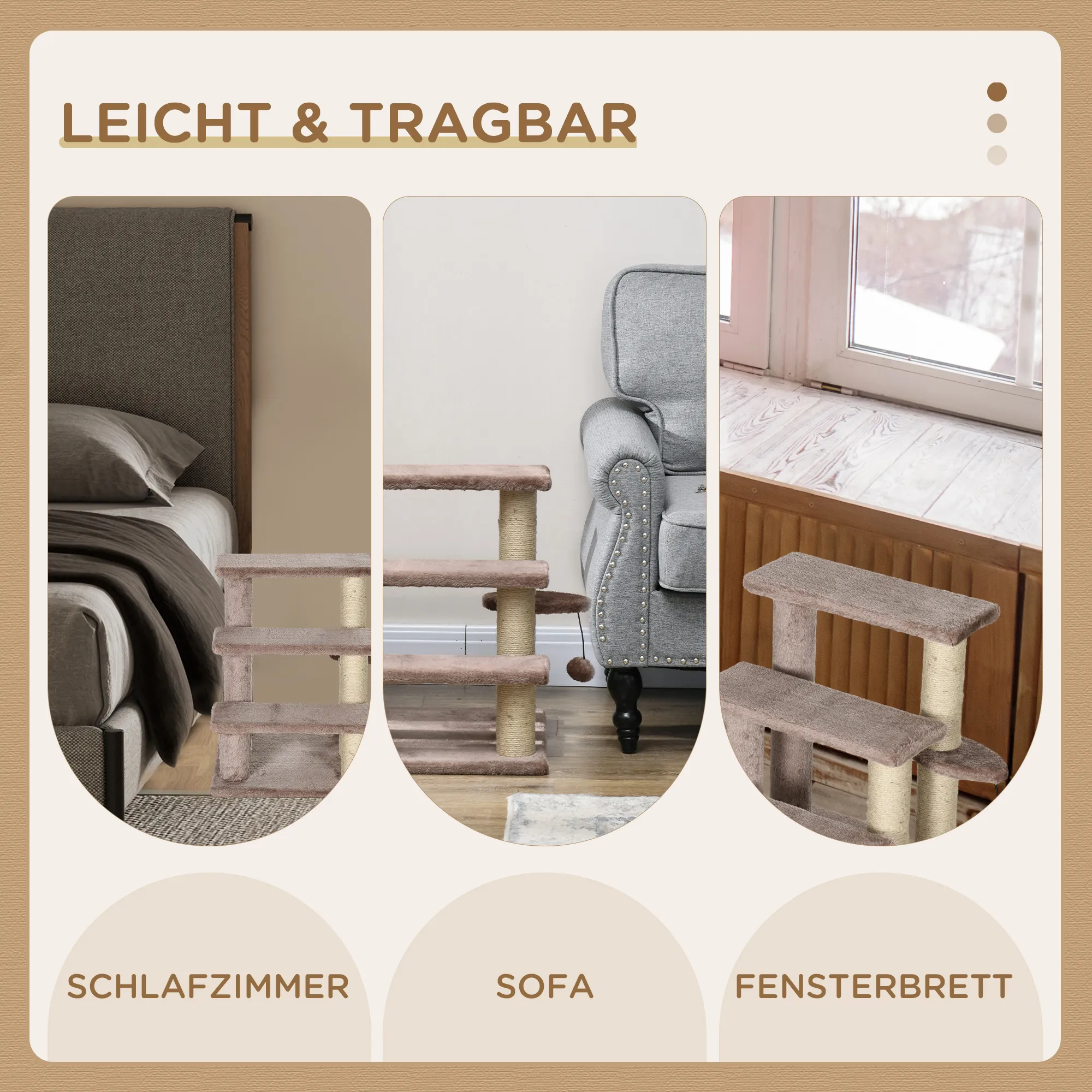 Haustiertreppe Braun 45L x 40B x 48H cm mit Spielball