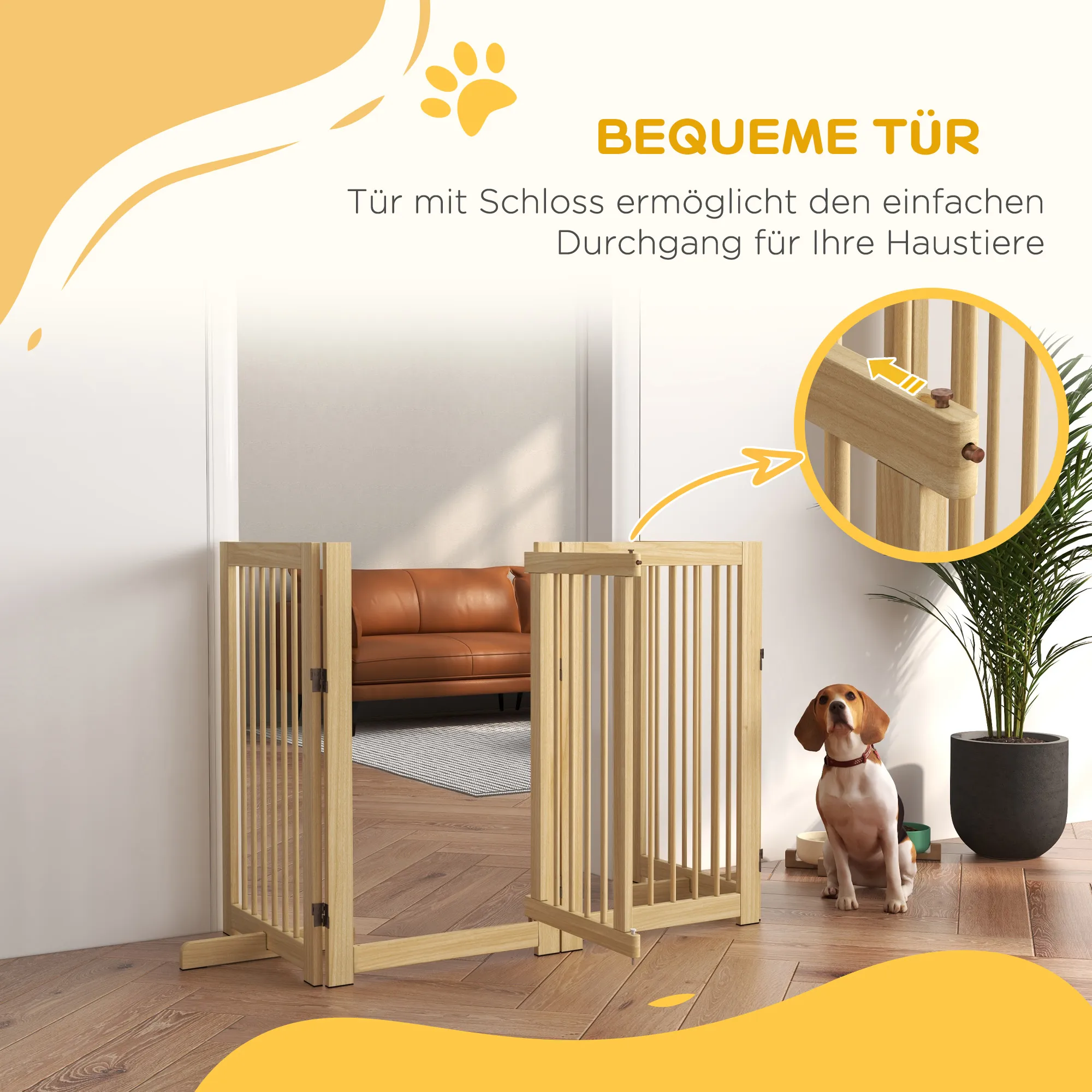Hunde-Absperrgitter aus Kiefernholz klappbar mit Tür 220x91cm