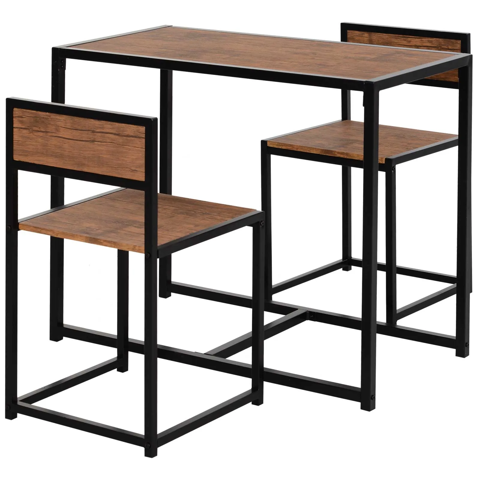 3-teiliges Bartisch-Set Hochtisch-Set 3-teilig, 2 Stühle, 1 Tisch, 90 cm x 47 cm x 76 cm, Braun + Schwarz