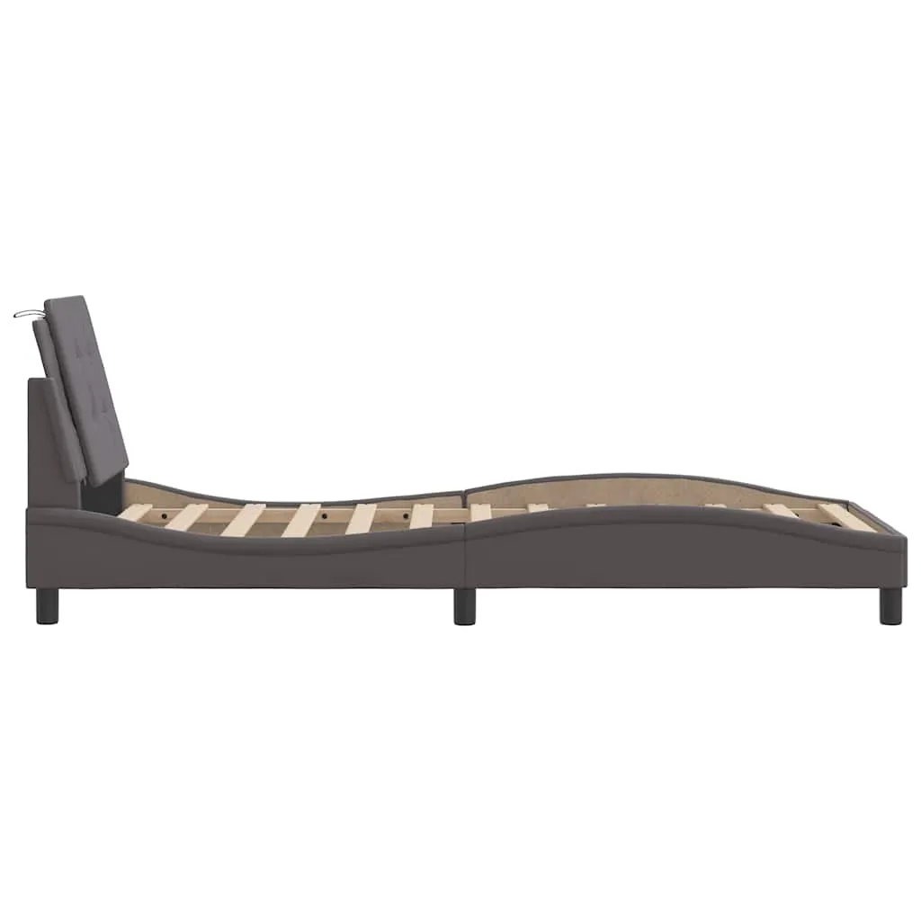 Bettrahmen mit Kopfteil 218x85x74,5 cm Grau Kunstleder Massivholz
