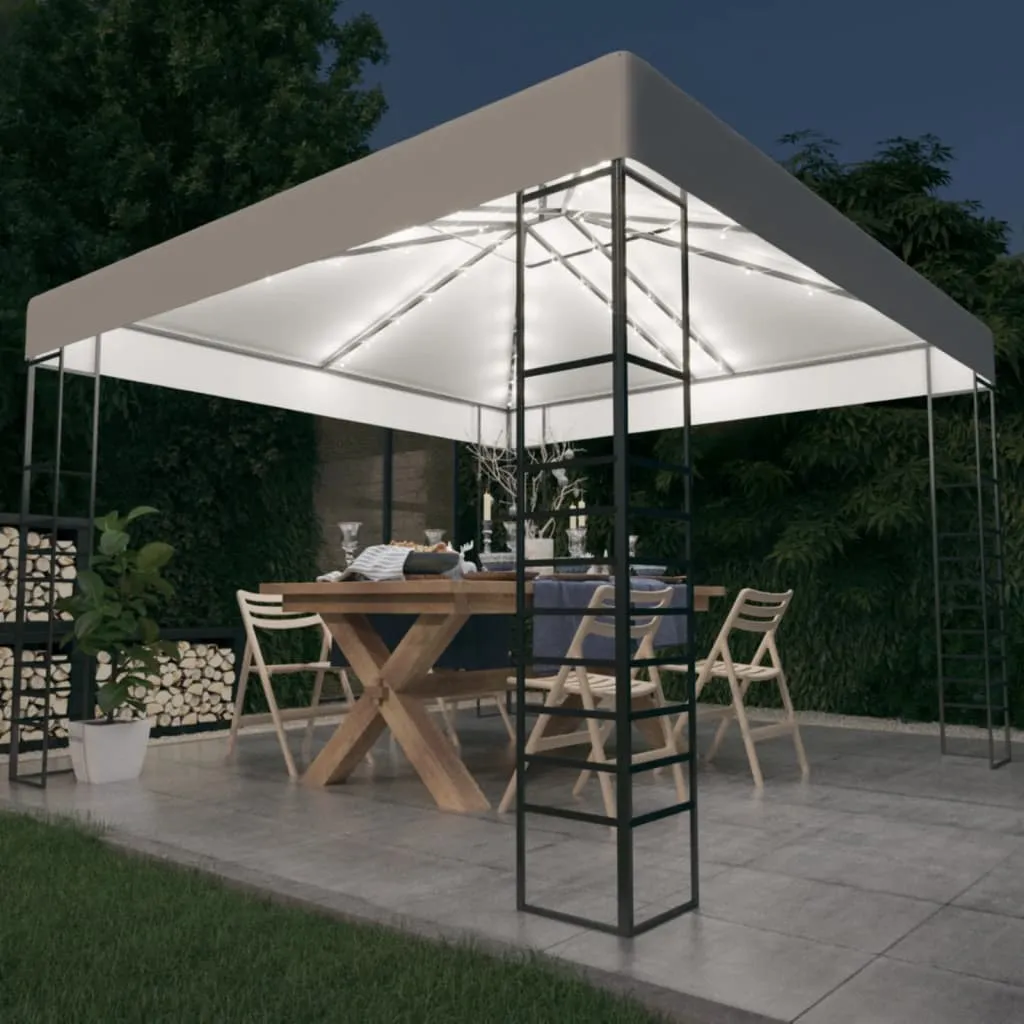 Weißer Pavillon 3 x 3 x 2,7 m mit UV-Schutz und Solar-Lichterkette
