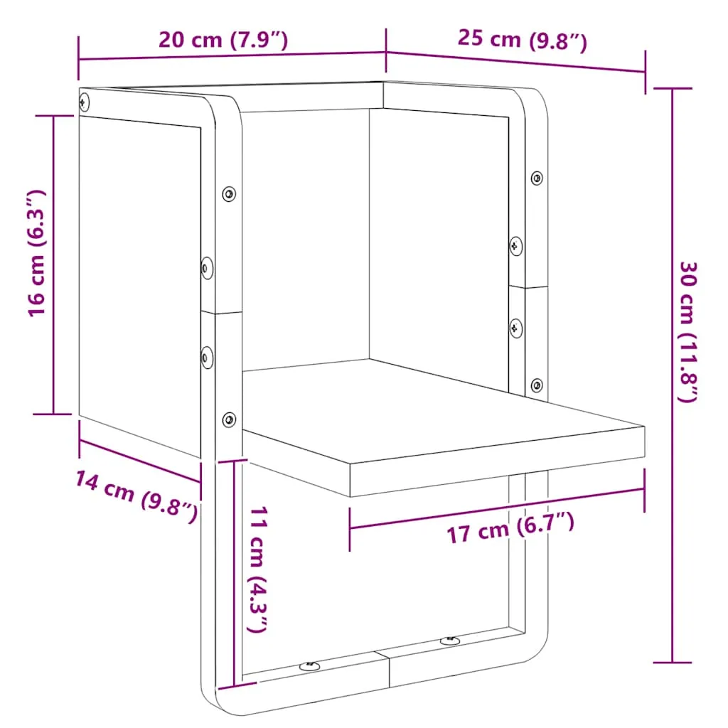 Wandregal aus Holzwerkstoff und Metall 20 x 25 x 30 cm Grau Sonoma