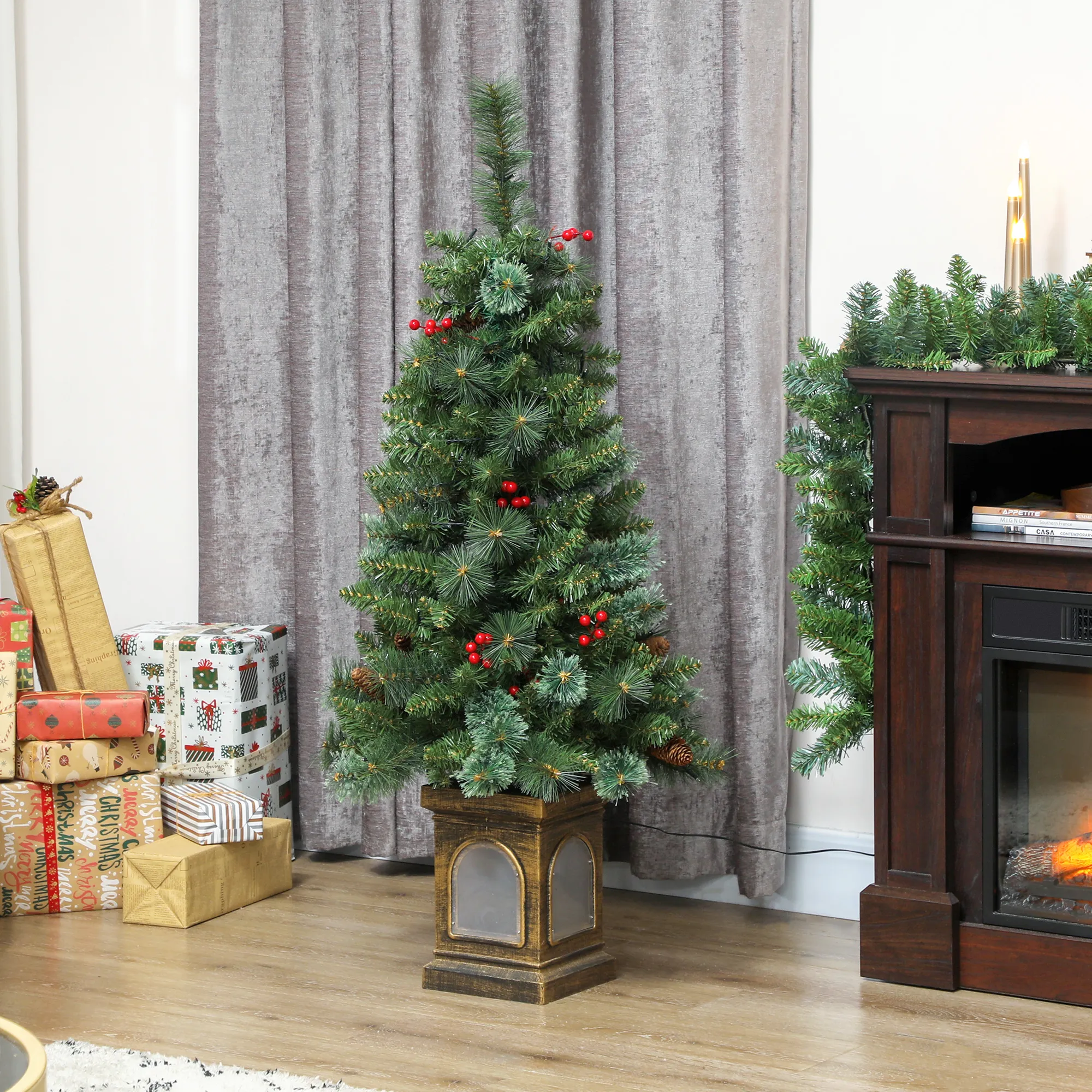 Künstlicher Weihnachtsbaum 120 cm Tannenbaum künstlich mit 100 LED Beleuchtung, 8 Modi, 214 Spitzen