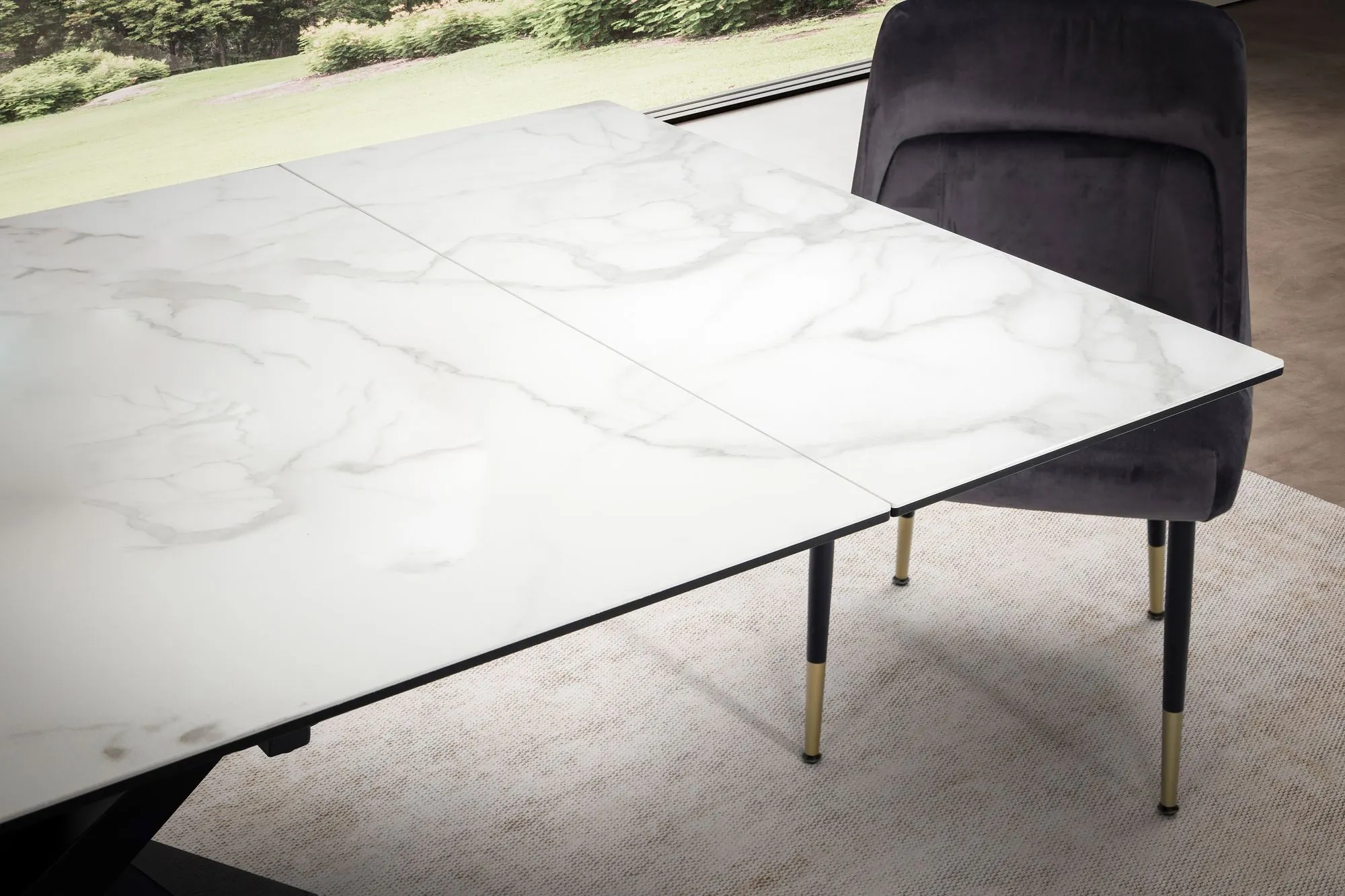 Esszimmertisch 180 - 260 cm Ausziehbar Keramik Glas Weiß