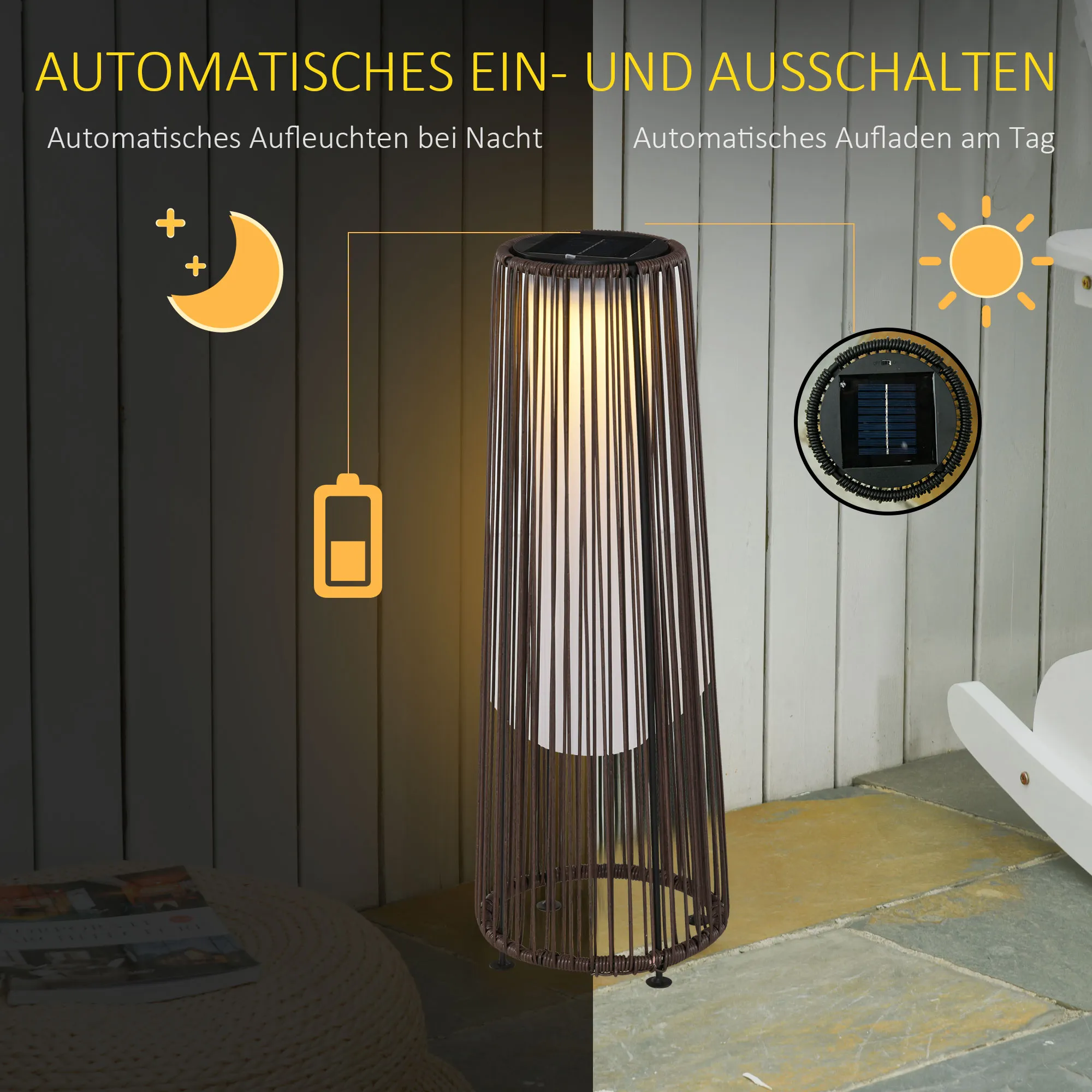 Gartenleuchte Solar Rattanoptik Stahlbraun 21,5 x 61 cm