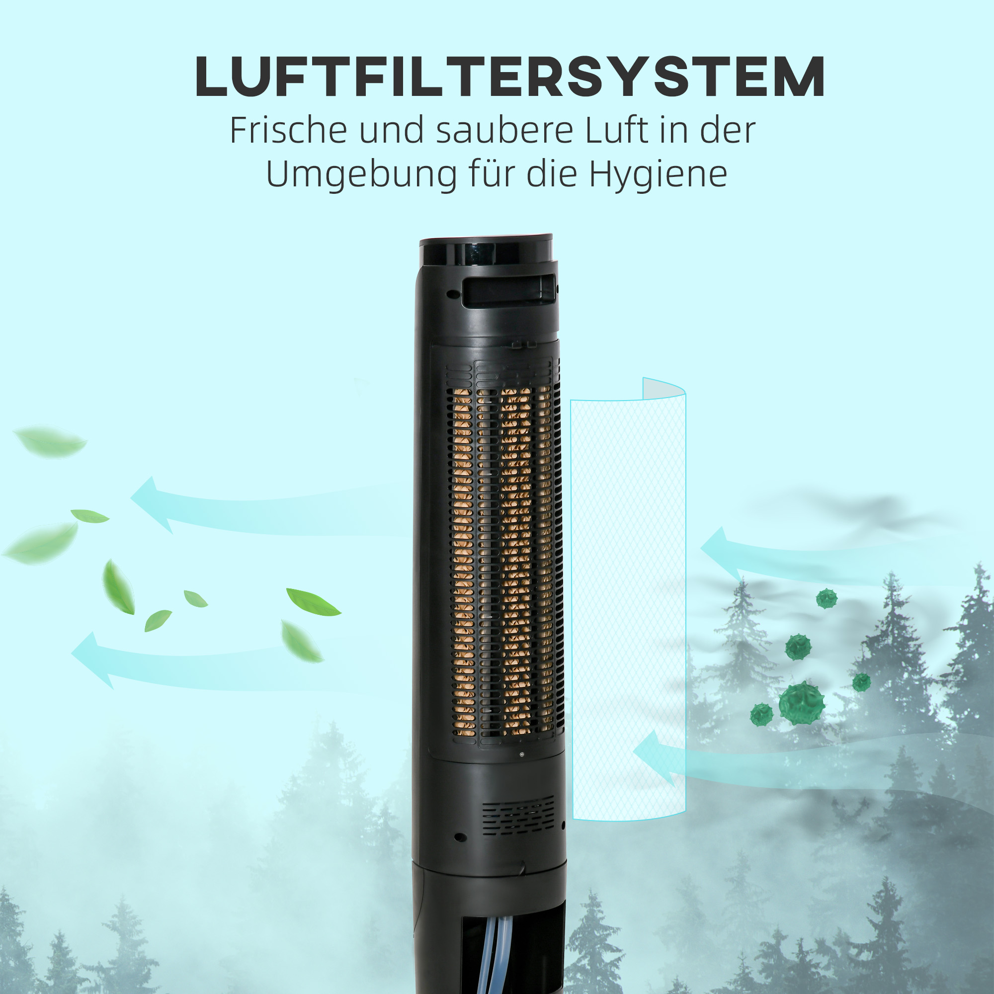 2-in-1 Luftkühler Turmventilator 31,5L x 31,5B x 107H cm Schwarz