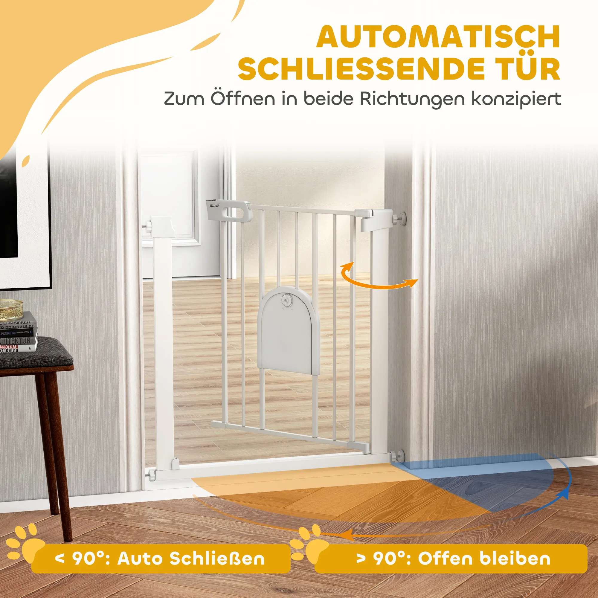 Treppenschutzgitter für Haustiere aus Stahl, 75-82 cm, Weiß