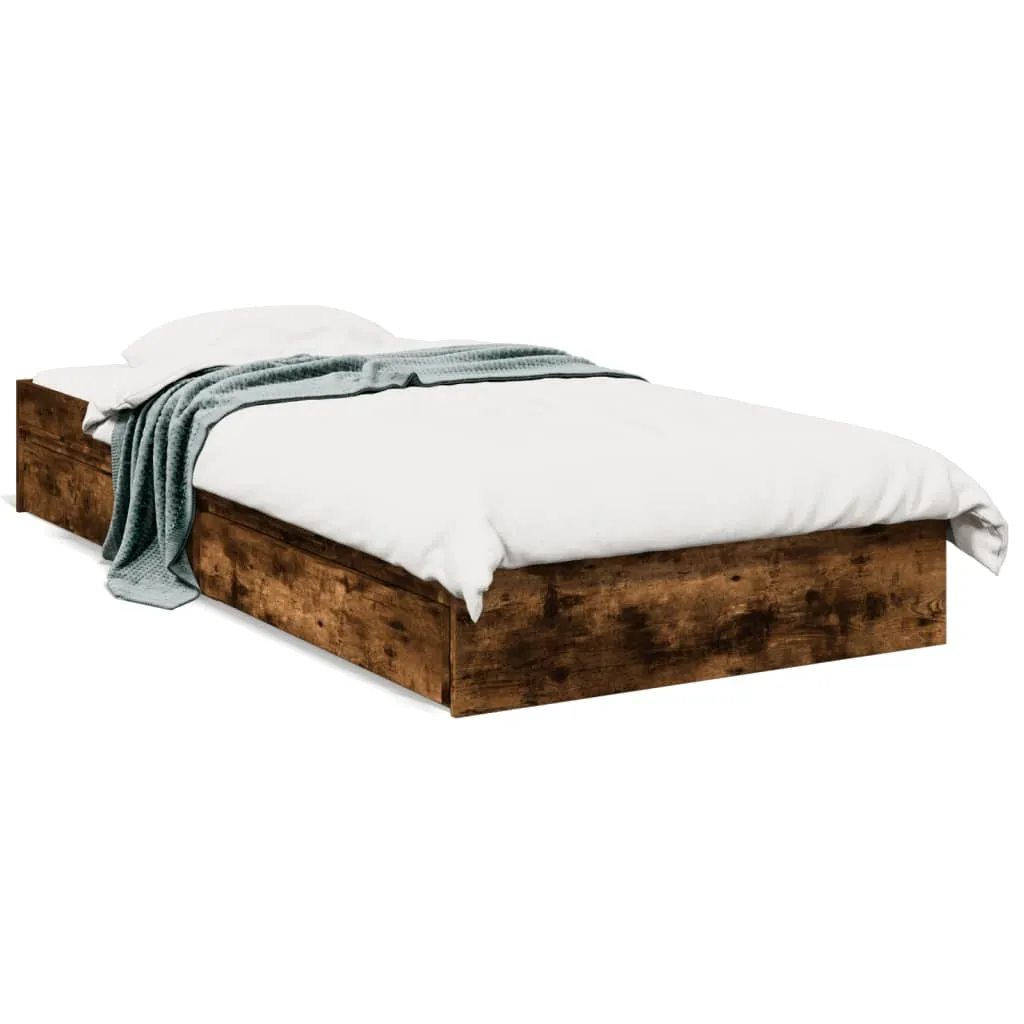 Bettgestell mit Schubladen 193x78x28 cm in Räuchereiche, Massivholz