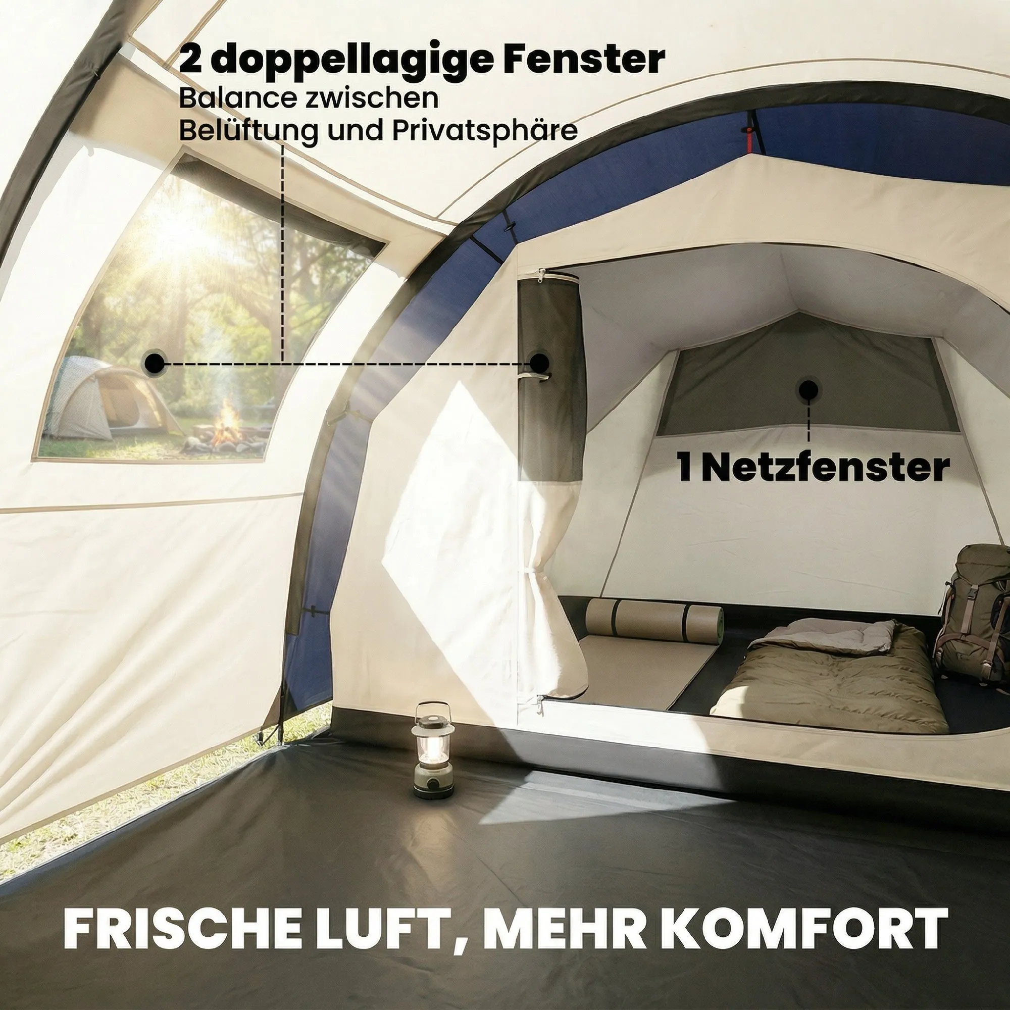 Familienzelt 4 Personen 385x240x140 cm Marineblau-Cremeweiß