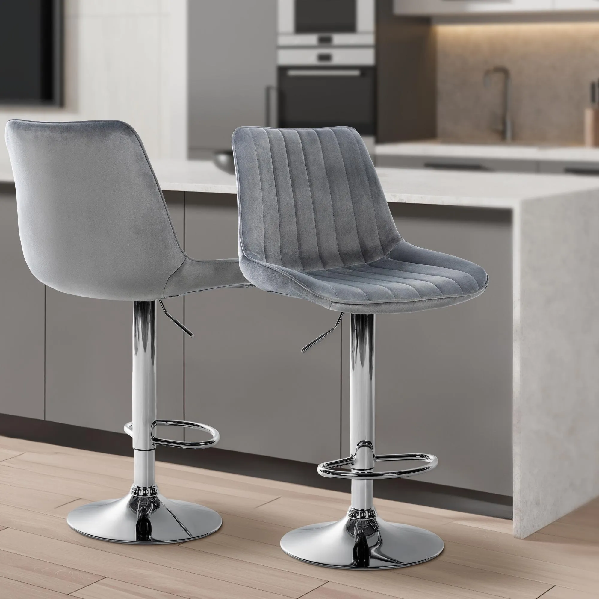 Barhocker Toni Samt 91-112x49.5x50 cm dunkelgrau