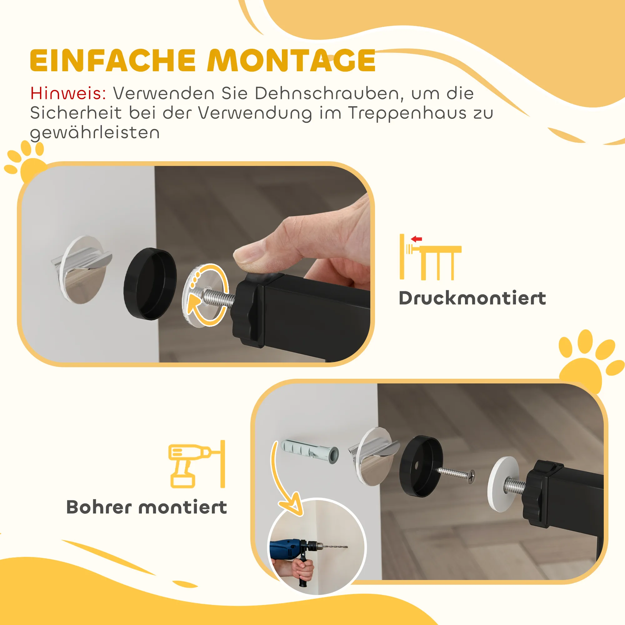 Hunde-Absperrgitter aus Stahl/ABS, verstellbar 75-115 cm, Schwarz