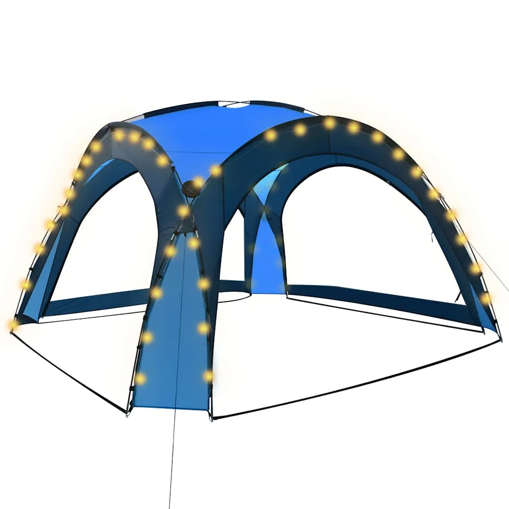 Partyzelt Blau 3,6 x 3,6 x 2,3 m mit LED-Beleuchtung und Moskitonetz