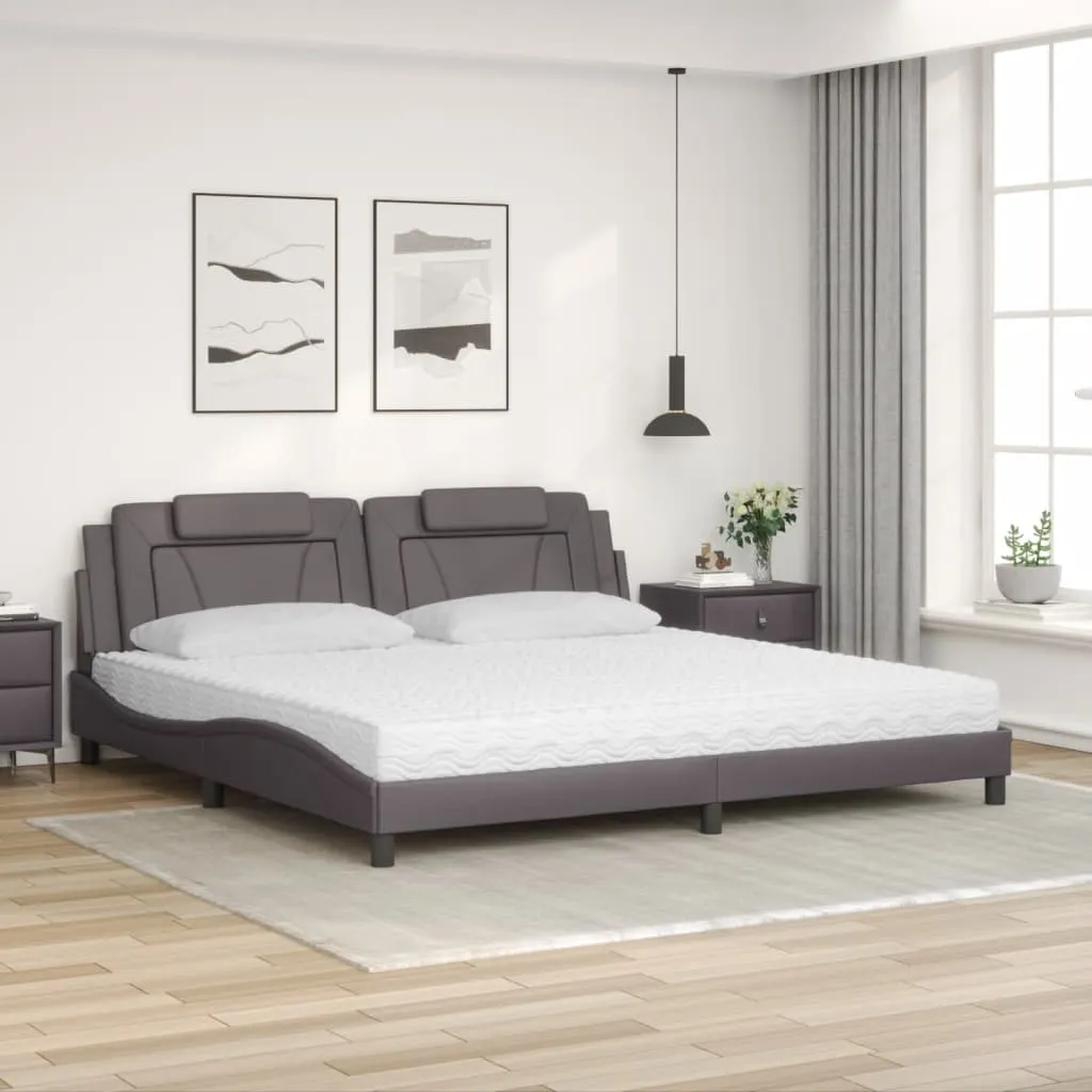 Bettgestell Grau 218 x 205 x 74,5 cm mit Kopfteil-Kissen