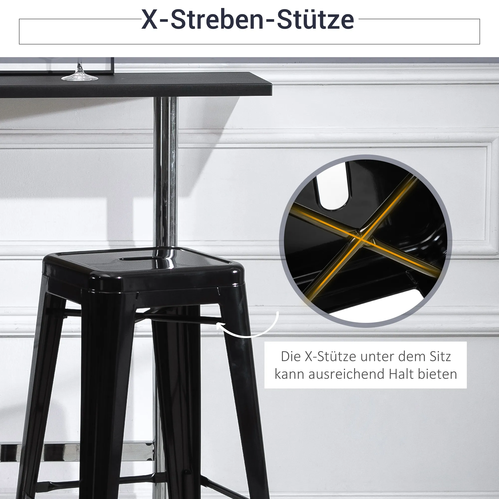 4er-Set Barhocker aus Metall, für drinnen und draußen, stapelbares Design, Schwarz
