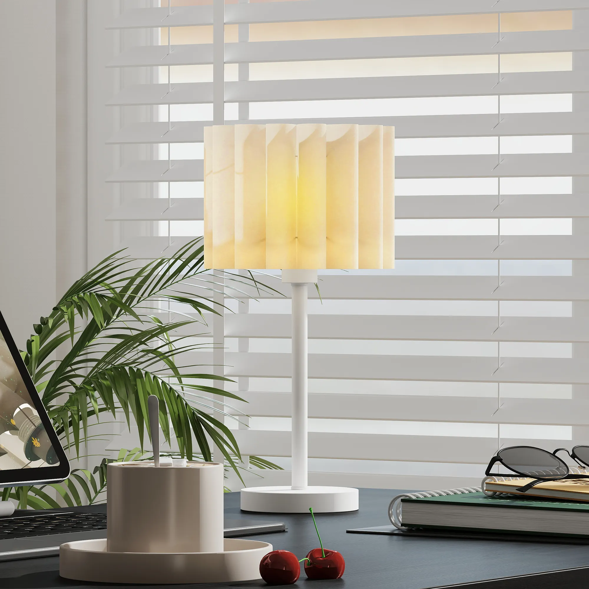 Tischlampe Retro-Stil Kunststoff-Schirm E27 Metallfuß Weiß
