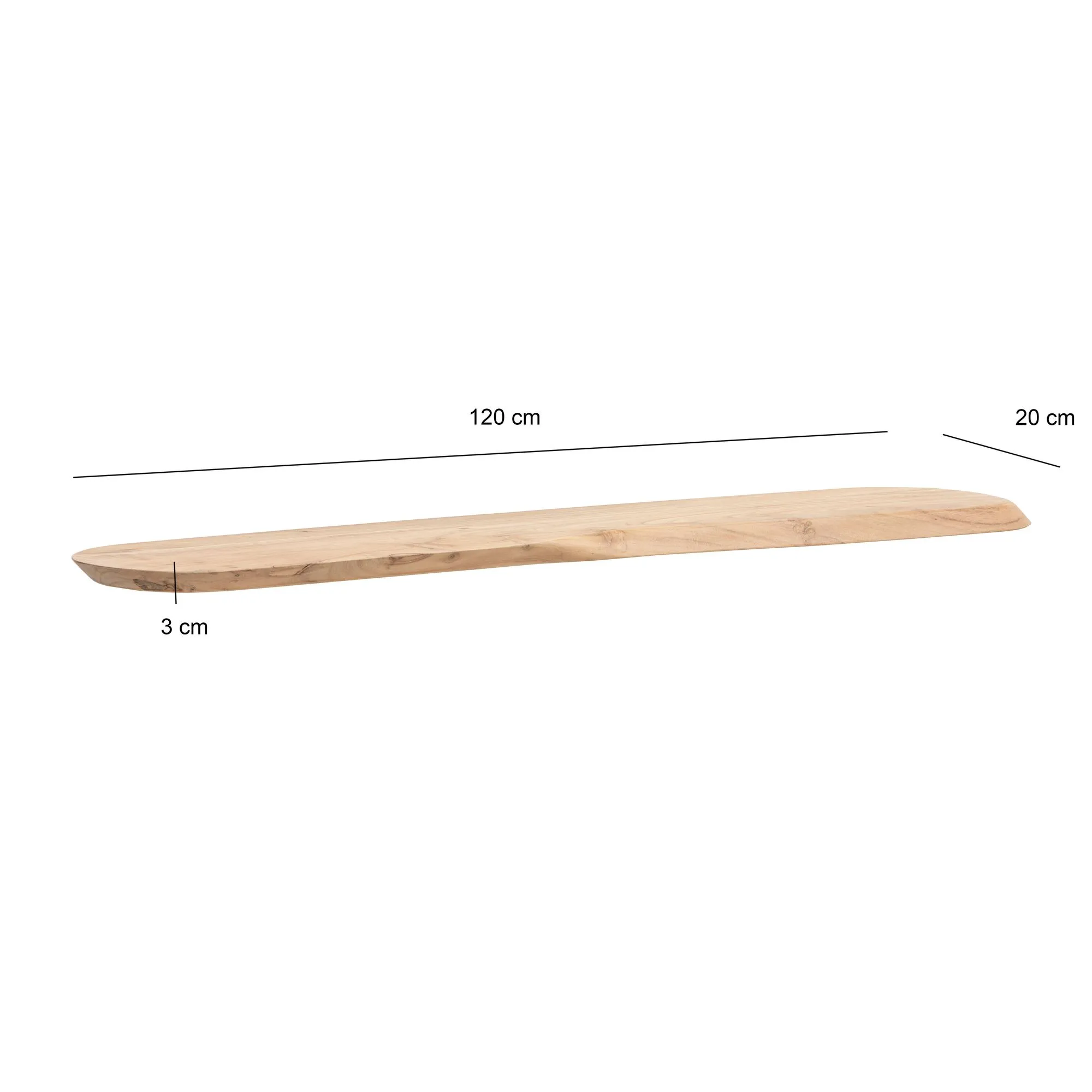 Wandregal Akazie Massivholz 120cm - Schwebendes Design Regal für die Wand Holz massiv - Hängeregal in organischer Form - Wandboard aus Echtholz