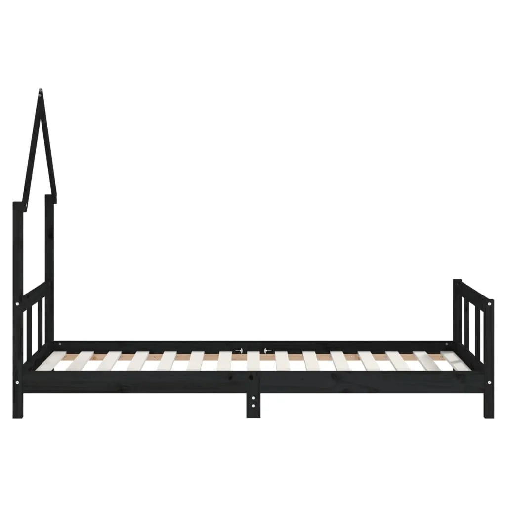Kinderbett in Schwarz, 195,5 x 95,5 x 136 cm aus massivem Kiefernholz