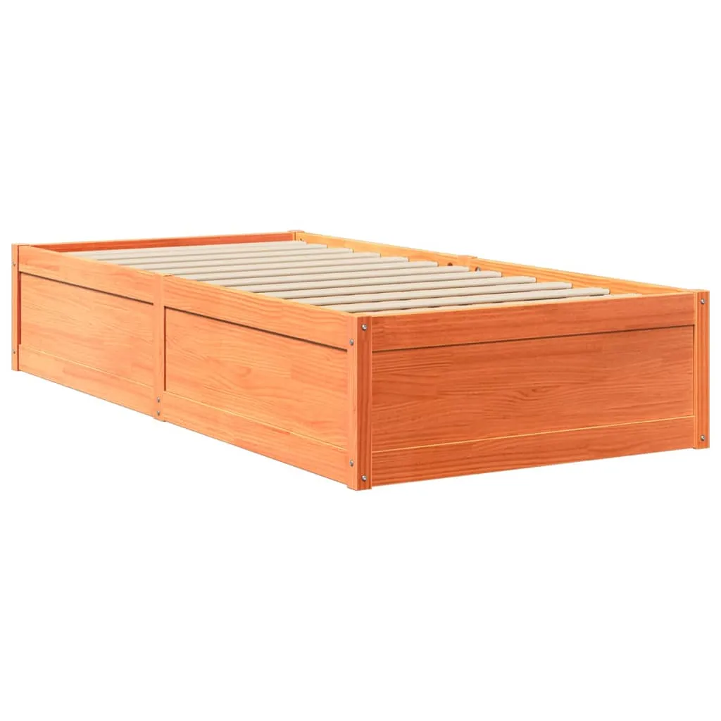 Bettgestell aus massivem Kiefernholz Wachsbraun 206,5x96,5x37 cm mit Matratze