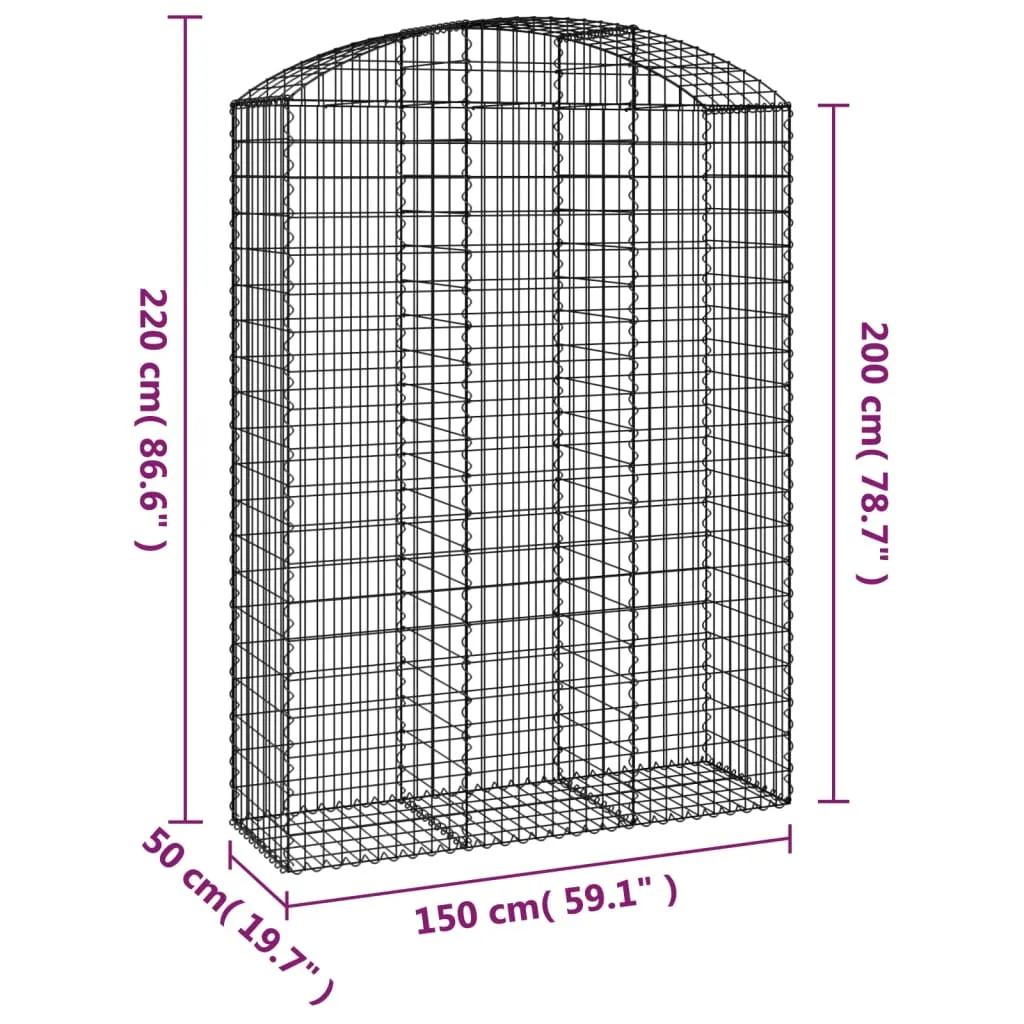 Gabionenkorb Silber 150 x 50 x 200/220 cm - Dekorative Gartenbarriere