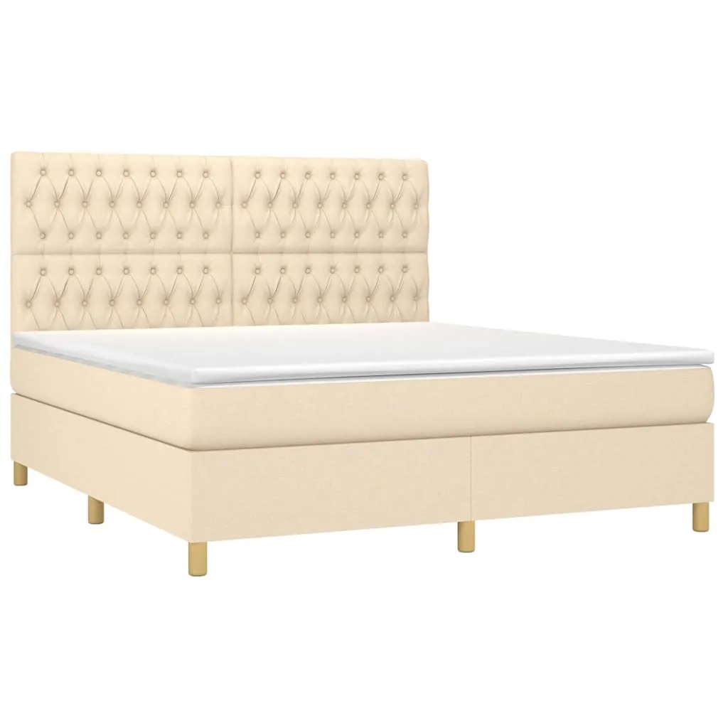 Boxspringbett Creme 180x200 cm mit LED-Leiste und Matratze