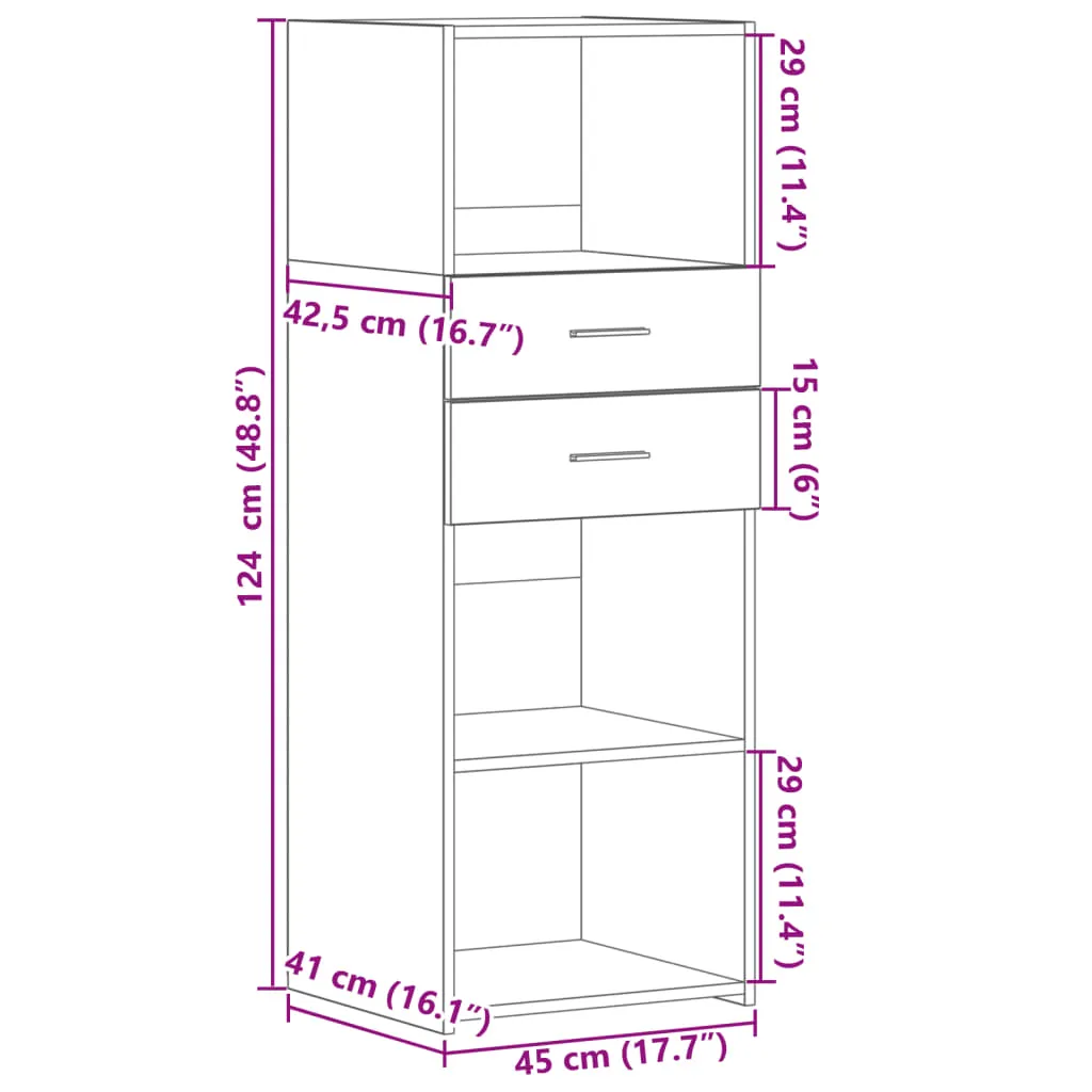 Klassisches Highboard 45 x 42,5 x 124 cm in Räuchereiche