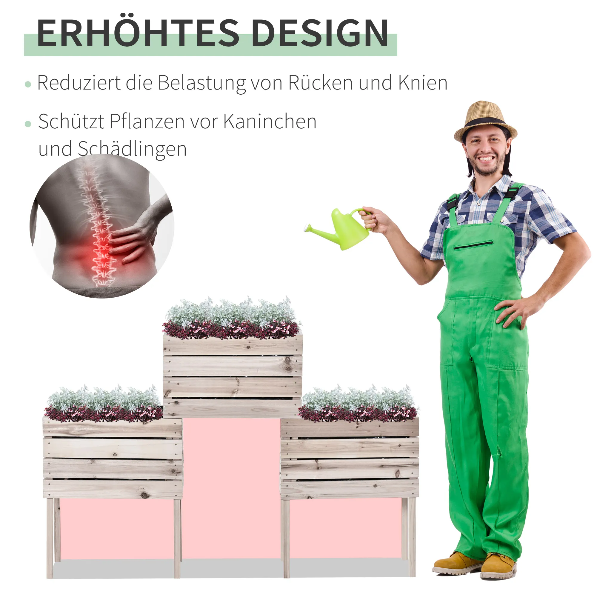 Hochbeet Set 4-teilig 50L x 30B x 60H cm Natur