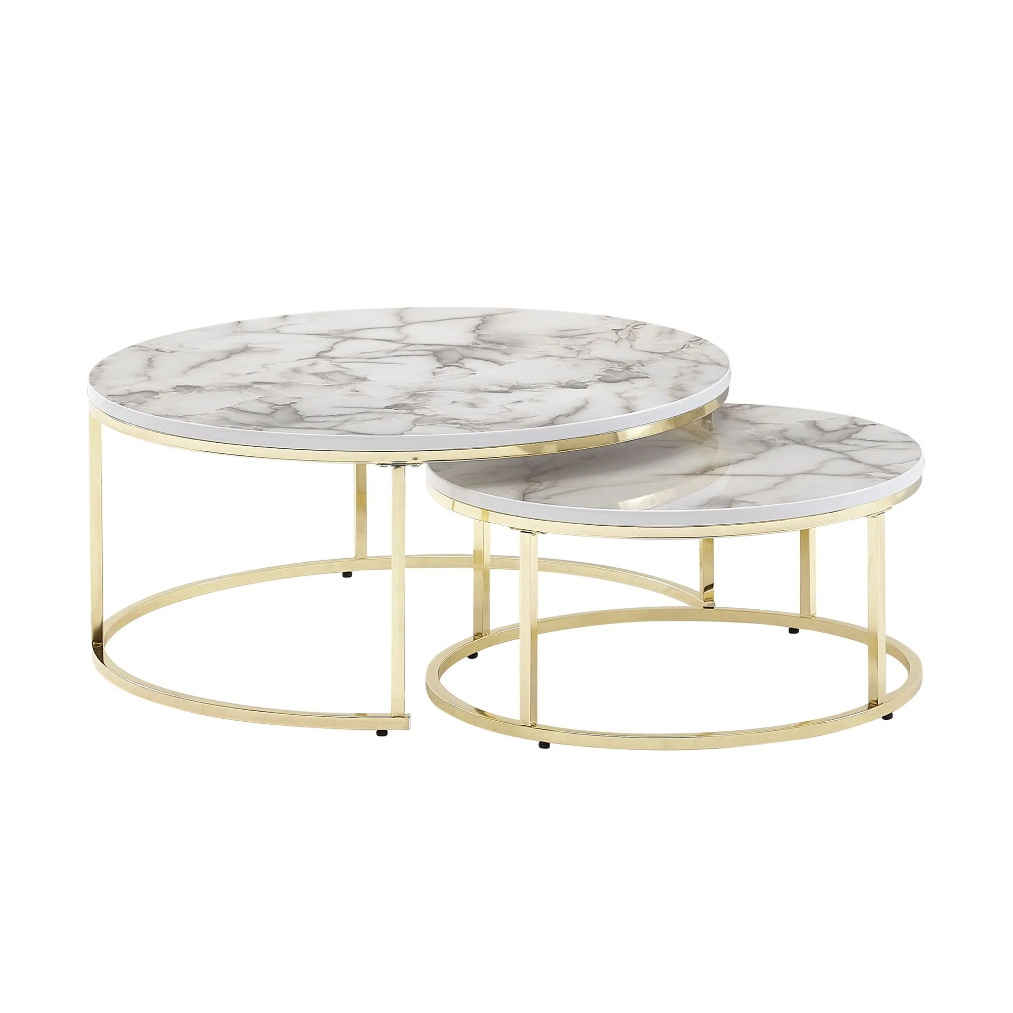 Wohnling Couchtisch 2er Set Weiß Gold Marmor Optik Sofatisch Rund Modern Wohnling Couchtisch 2er Set Weiß Gold Marmor Optik Sofatisch Rund Modern