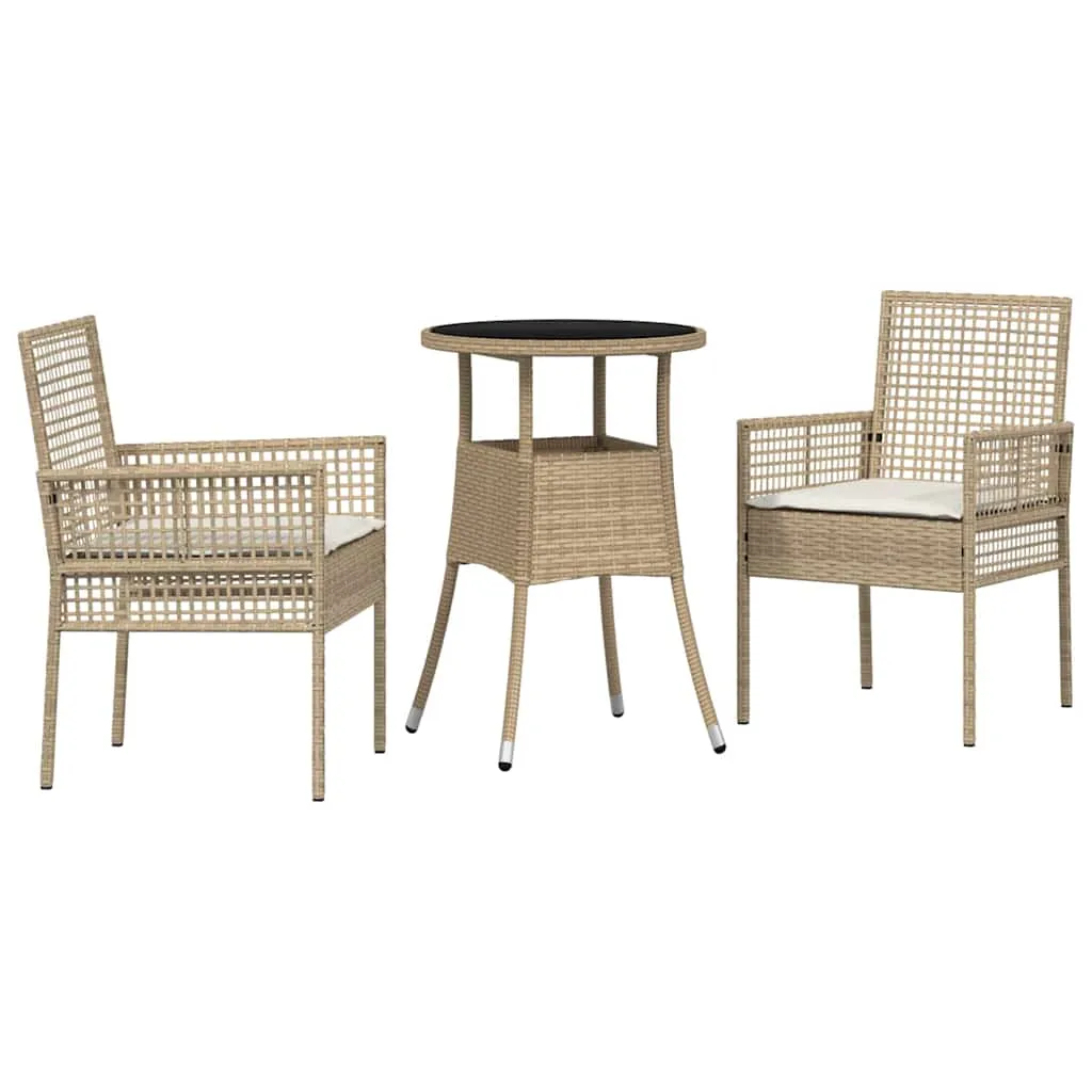 Garten-Esszimmer-Set Poly-Rattan Beige mit 1 Tisch, 2 Stühlen, 2 Kissen