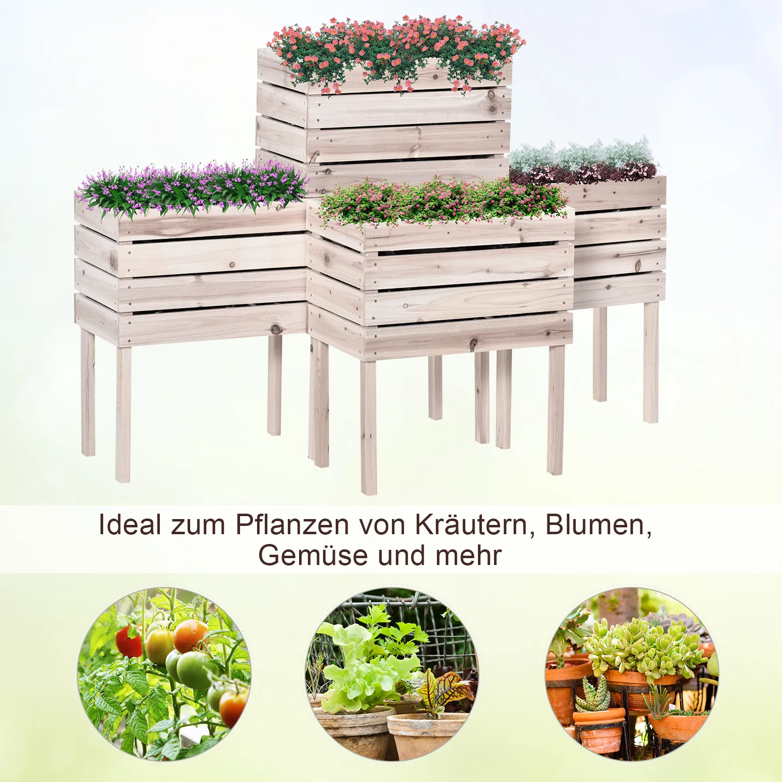 Hochbeet Set 4-teilig 50L x 30B x 60H cm Natur