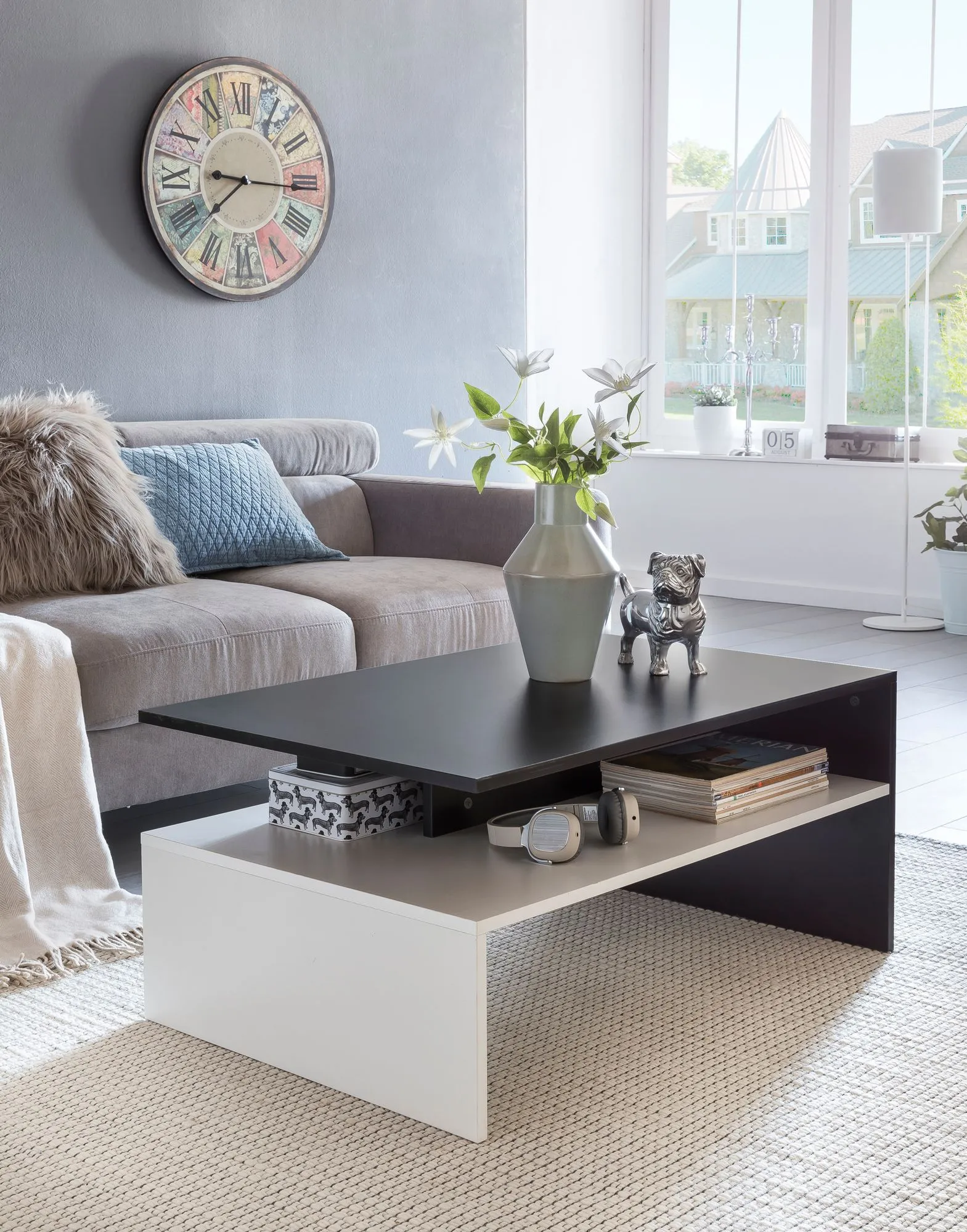 tinkaro Wohnzimmertisch rechteckig BLERIAN Holz Couchtisch Weiß/Schwarz