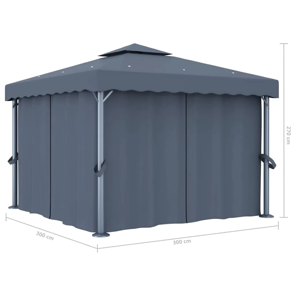 Pavillon 3x3 m Anthrazit mit Doppeldach und Solar-Lichterkette