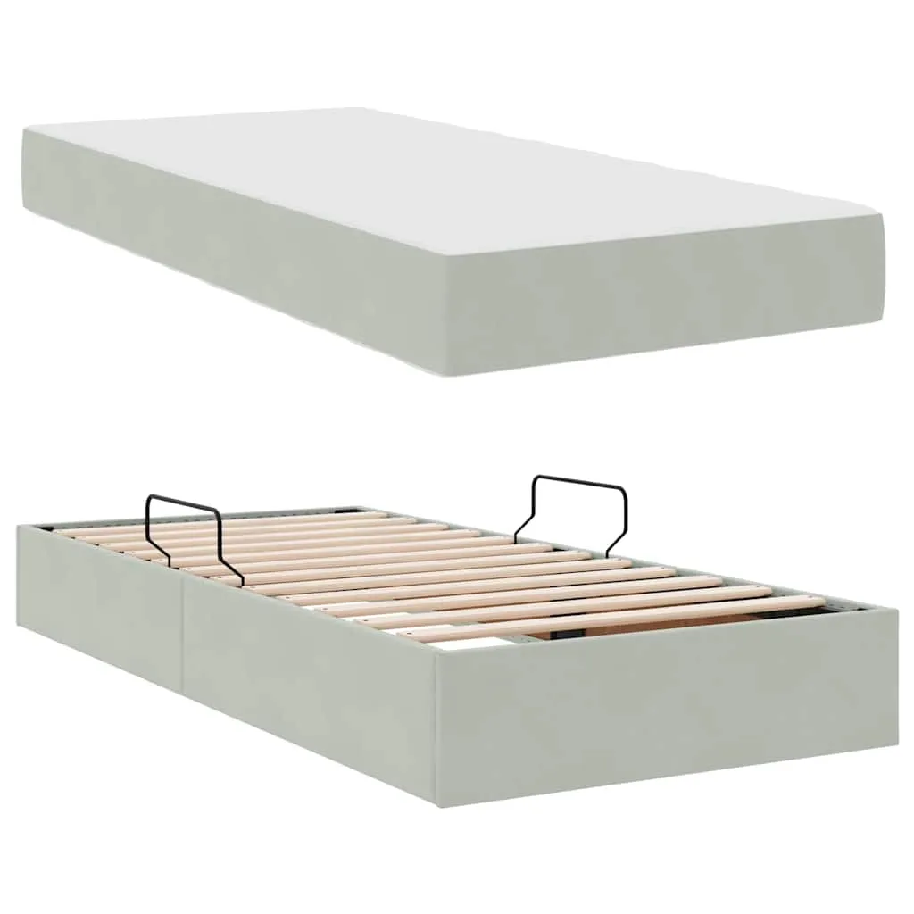 Stauraumbett mit Matratze 90 x 200 cm Hellgrau
