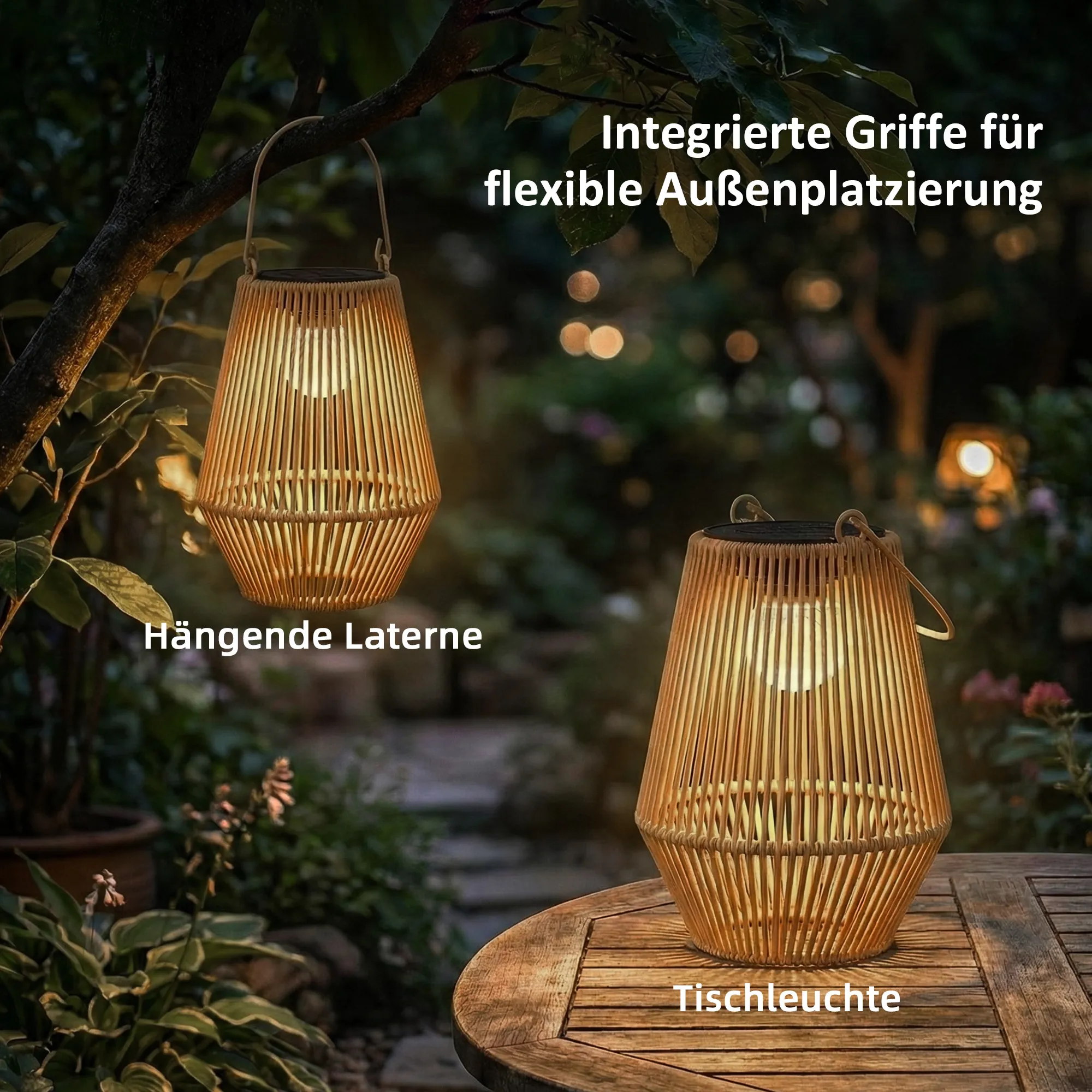 Solar Hängelampen Set Rattan Optik IP44 wasserdicht, Braun
