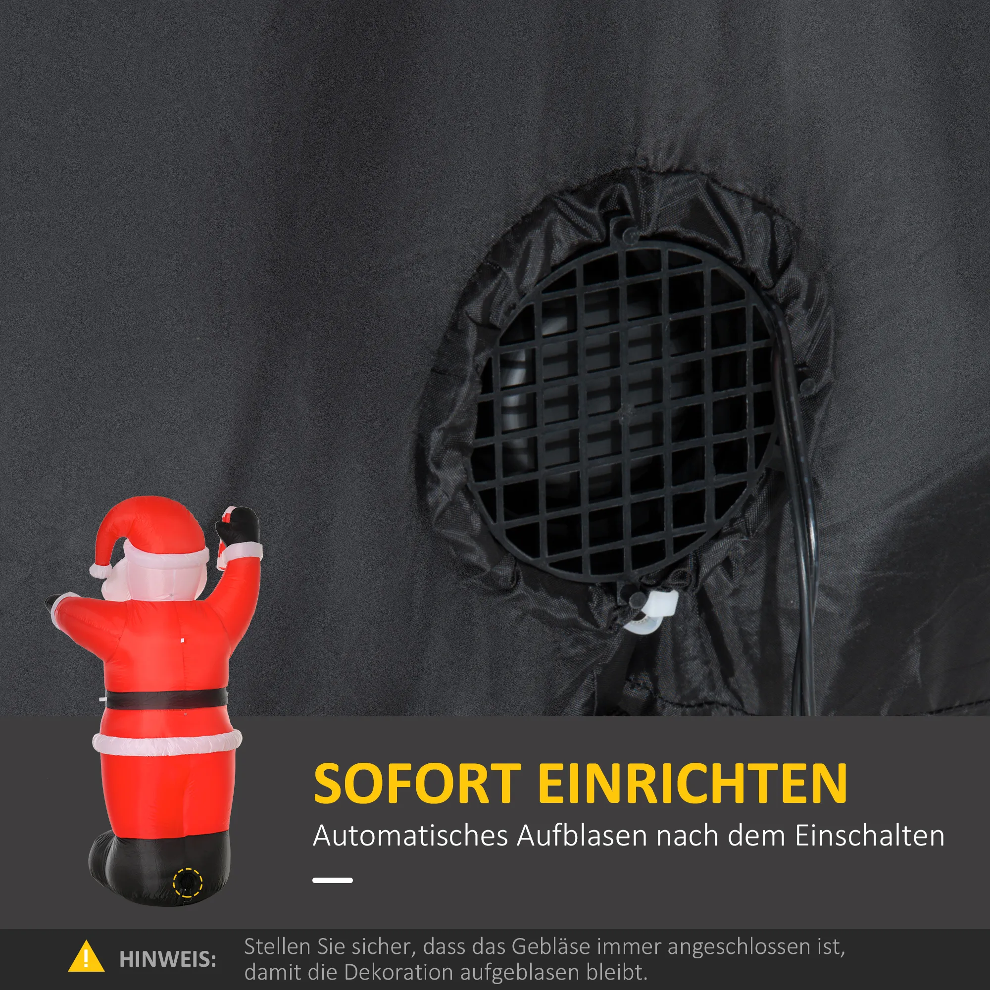 Aufblasbar Weihnachtsdeko, 2,4 m Weihnachtsmann mit LED-Beleuchtung, Zuckerstange